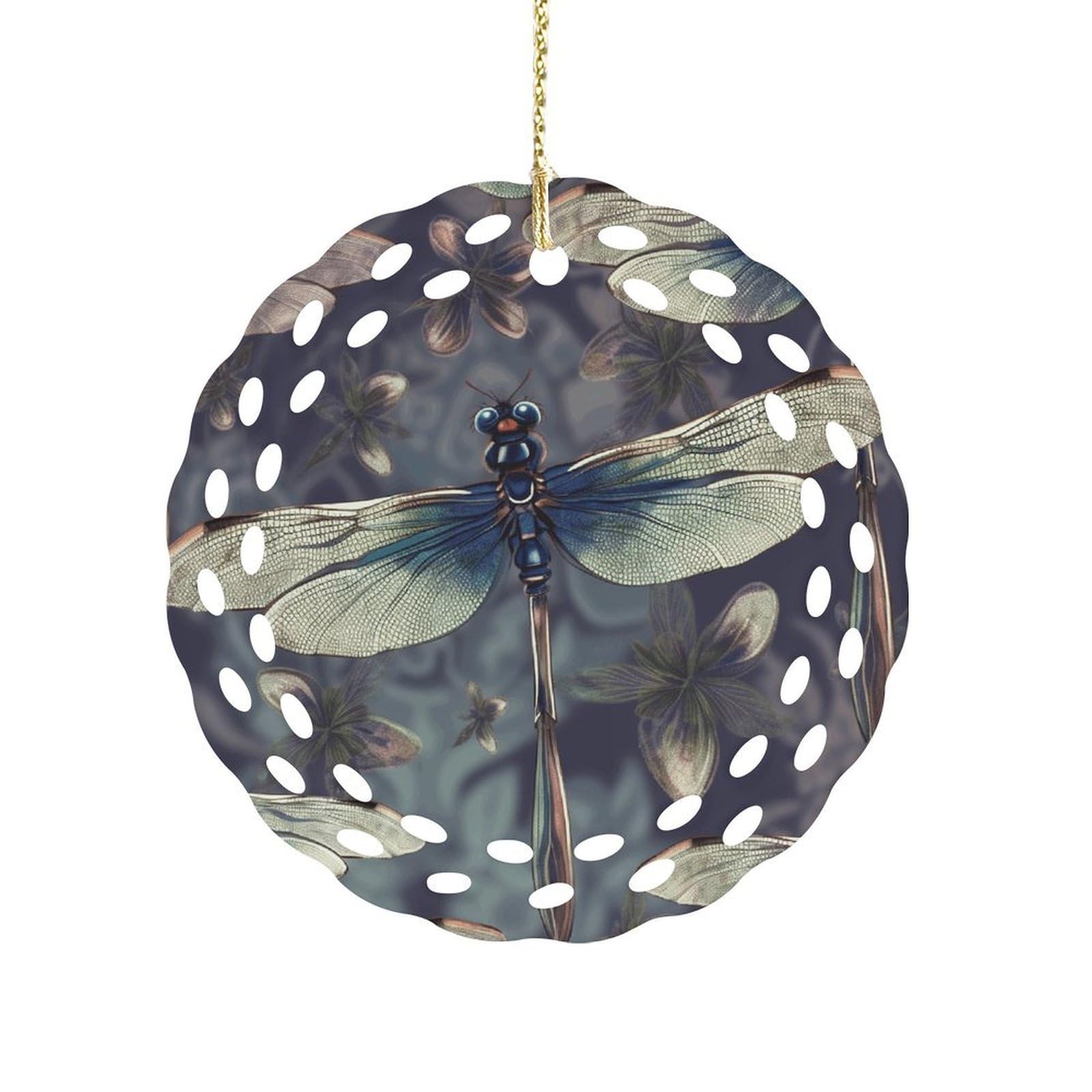Fodpand Women's Style Dragonfly Pattern Ceramic Ornament For Home Decor 3.2" Round Tree Decoration Christmas Ornaments For Men Double-Sided Design