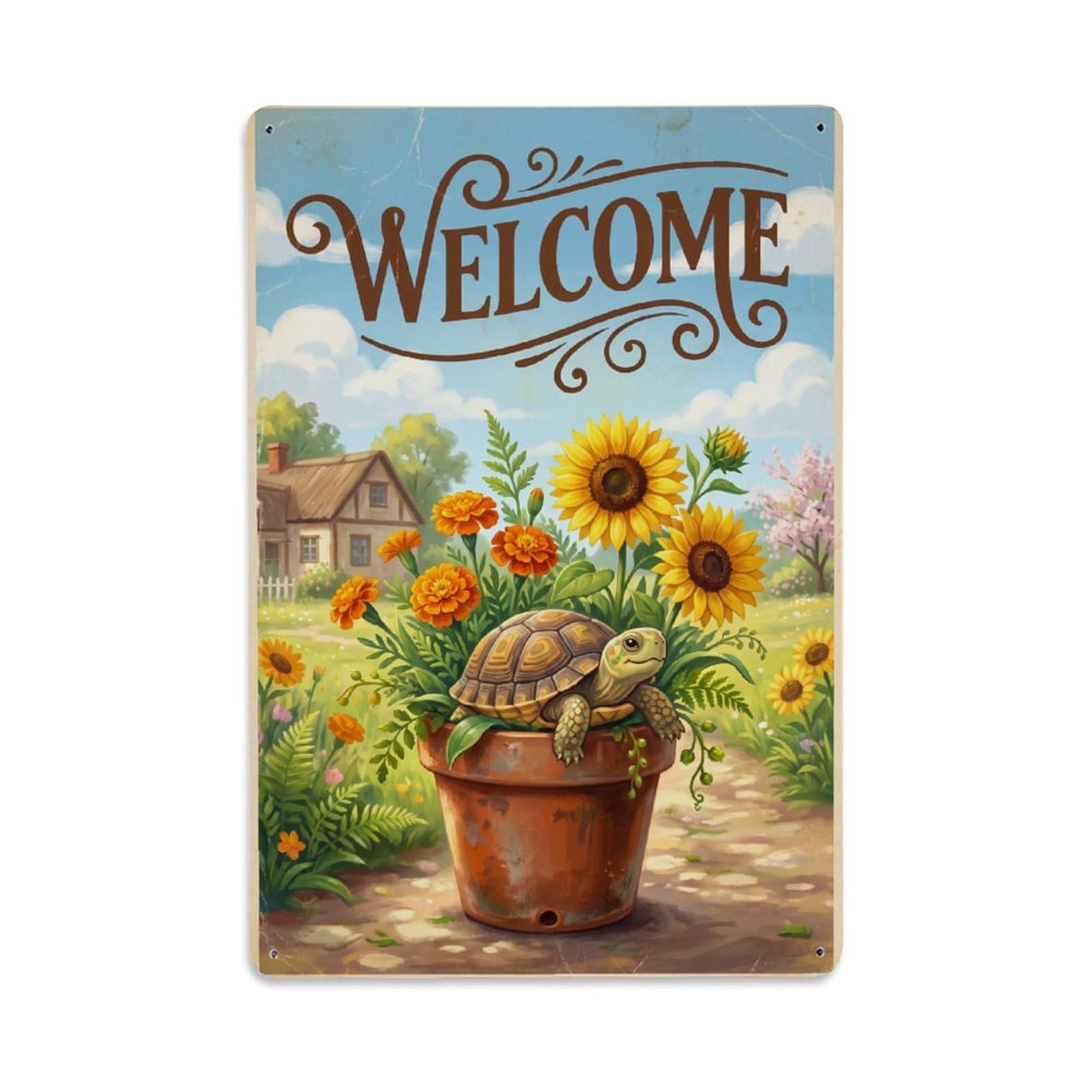 Cxhjca 8X12inch(20X30cm) Vintage Welcome Turtle Backyard Bliss Metal Tin Sign