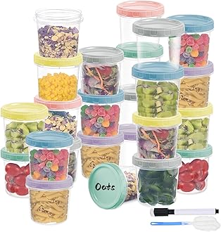 24pcs 16 oz Plastic Deli Containers with Screw Lids, Small Freezer Container Reusable 2 Cup Food Storage Container with Pen & Brush for Snack Salad Fruit, Microwave & Dishwasher Safe BPA Free