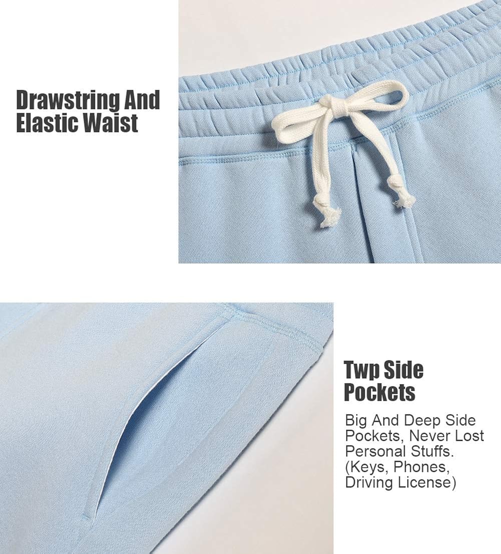 caloleyng Mens Cotton 8" Long Casual Lounge Fleece Shorts Pockets Jogger Athletic Workout Gym Sweat Shorts Small Sky Blue