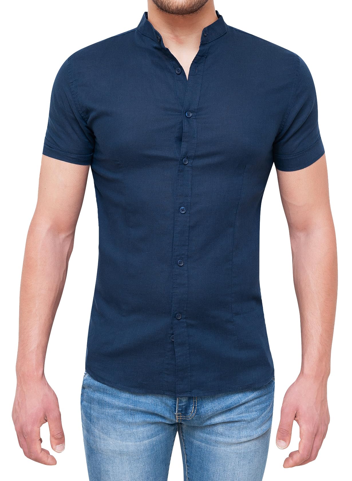 Evoga Camicia Uomo Sartoriale in Lino Maniche Corte Casual