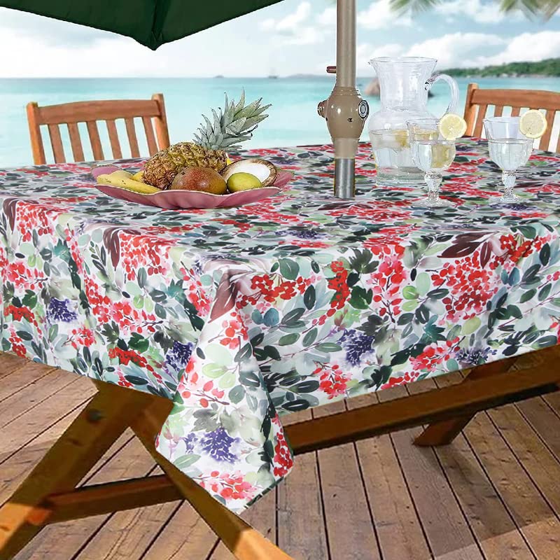 Image of EHouseHome Outdoor Indoor 60x84 inch Round Tablecloth with Umbrella Hole and Zipper, Waterproof Zippered Patio Table Cloths, Spring /Summer Table Covers for Backyard Circular Table /BBQs /Picnic