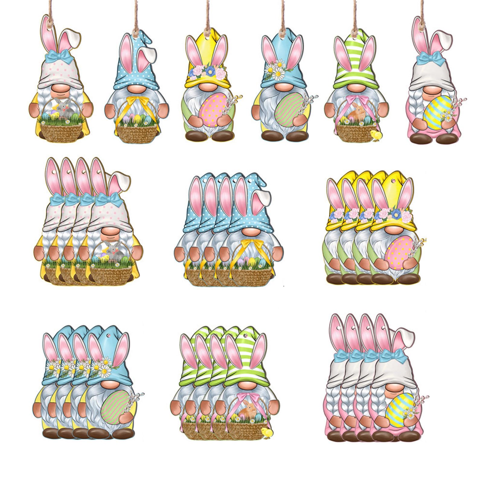 24Pcs Easter Wooden Slices Hanging Ornaments Eggs Pendants for Spring Holiday Decoration Party Supplies Easter Pendant