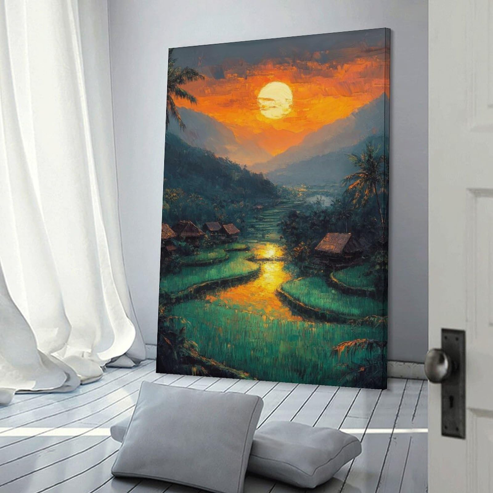 Junmoney Room Decor Wall Art Sunset Over Rice Terraces, 16x24inch(40x60cm), for Workspace Walls, Study Corners Or Bedrooms, A Smart Decor Choice for Study Walls