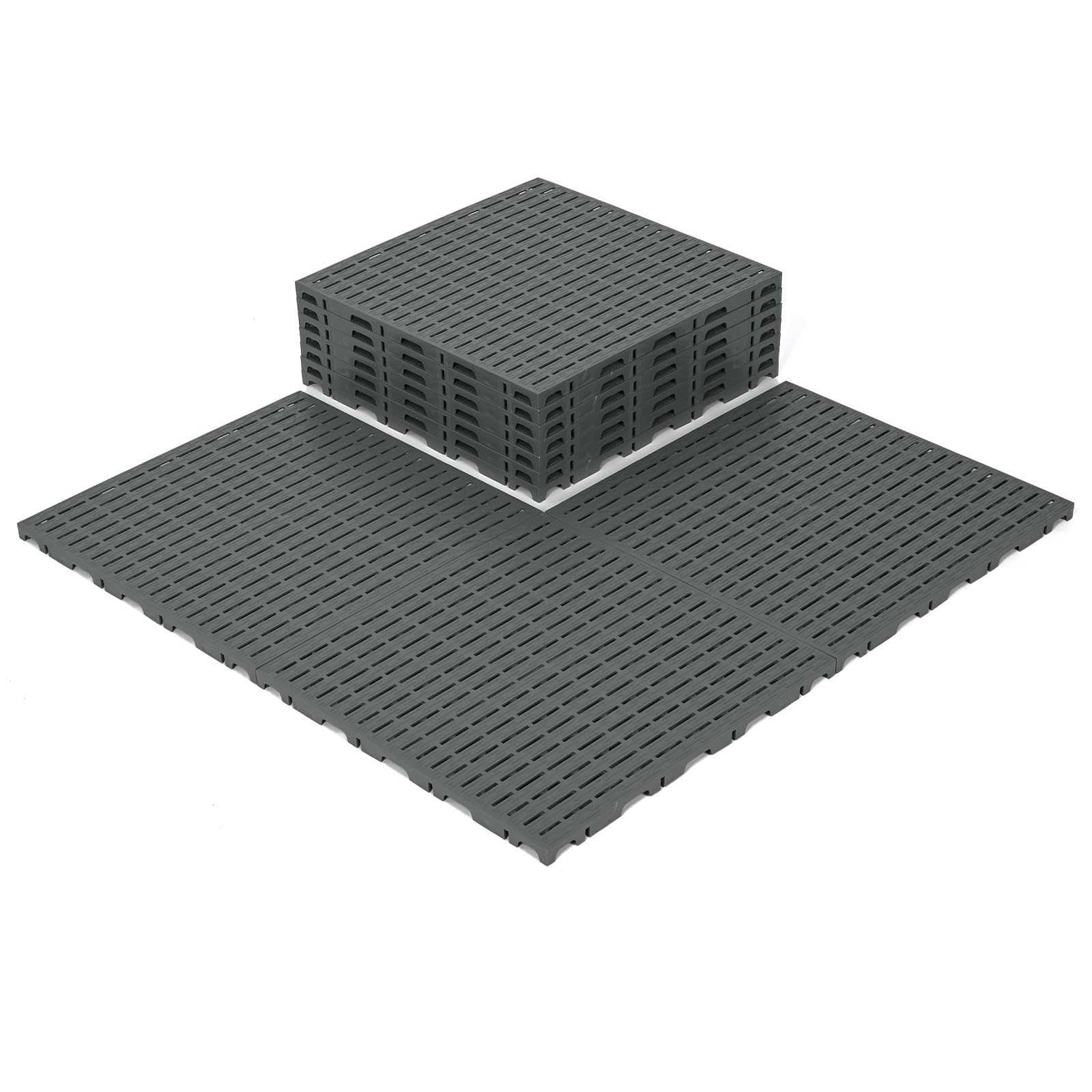 uyoyous Ruszt odpływowy z polipropylenu, 10 sztuk, ruszt wlotowy, podłoga garażowa, 40 x 40 cm, lekkie odprowadzanie wody, szary, podłoga garażowa o grubości 18 mm, do garażu, do garażu, na zewnątrz