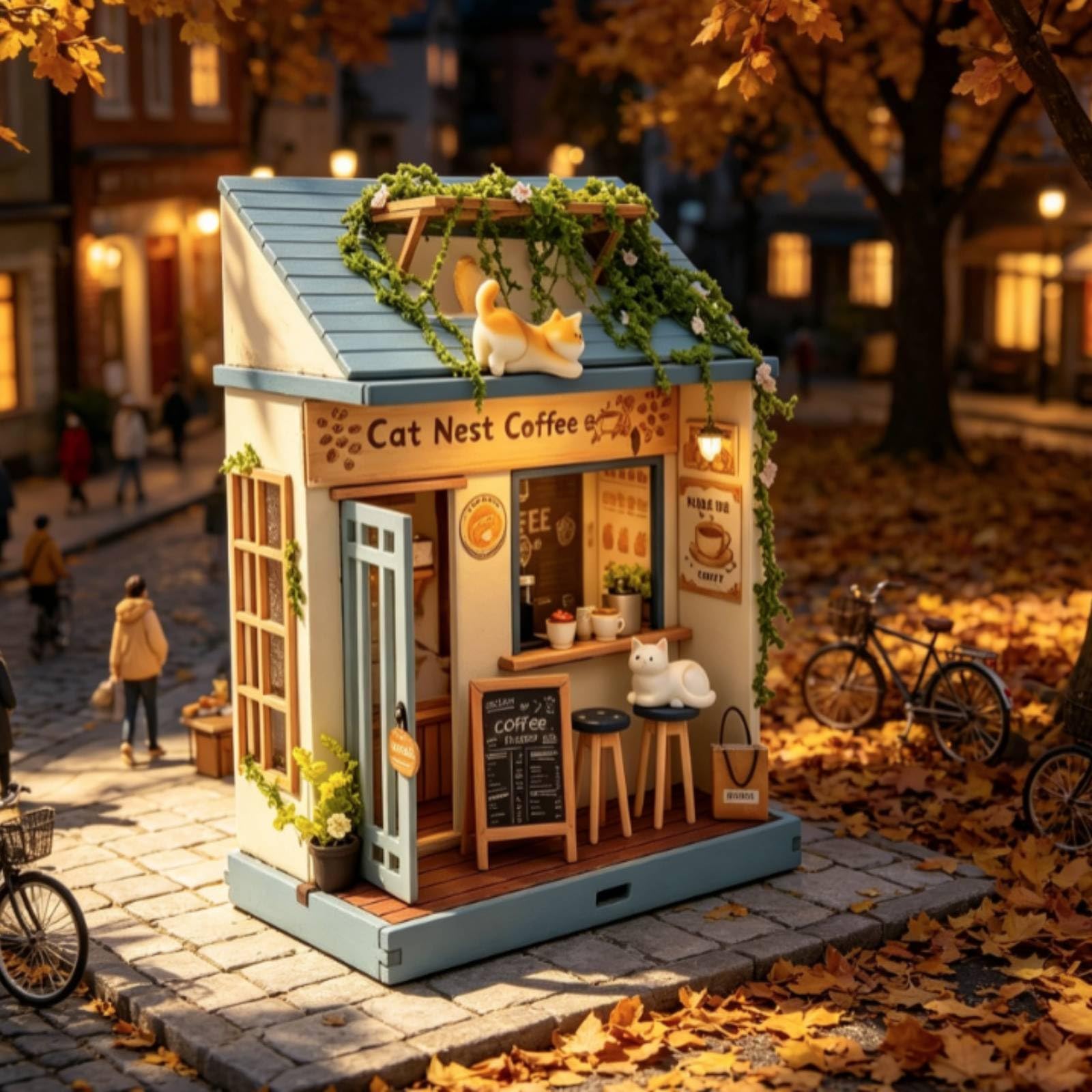 Modellino di Caffetteria Decorativo Miniature Fai da Te Compatto Modello per Collezionisti, Adulti, Tempo Libero, Esposizione su Mensola