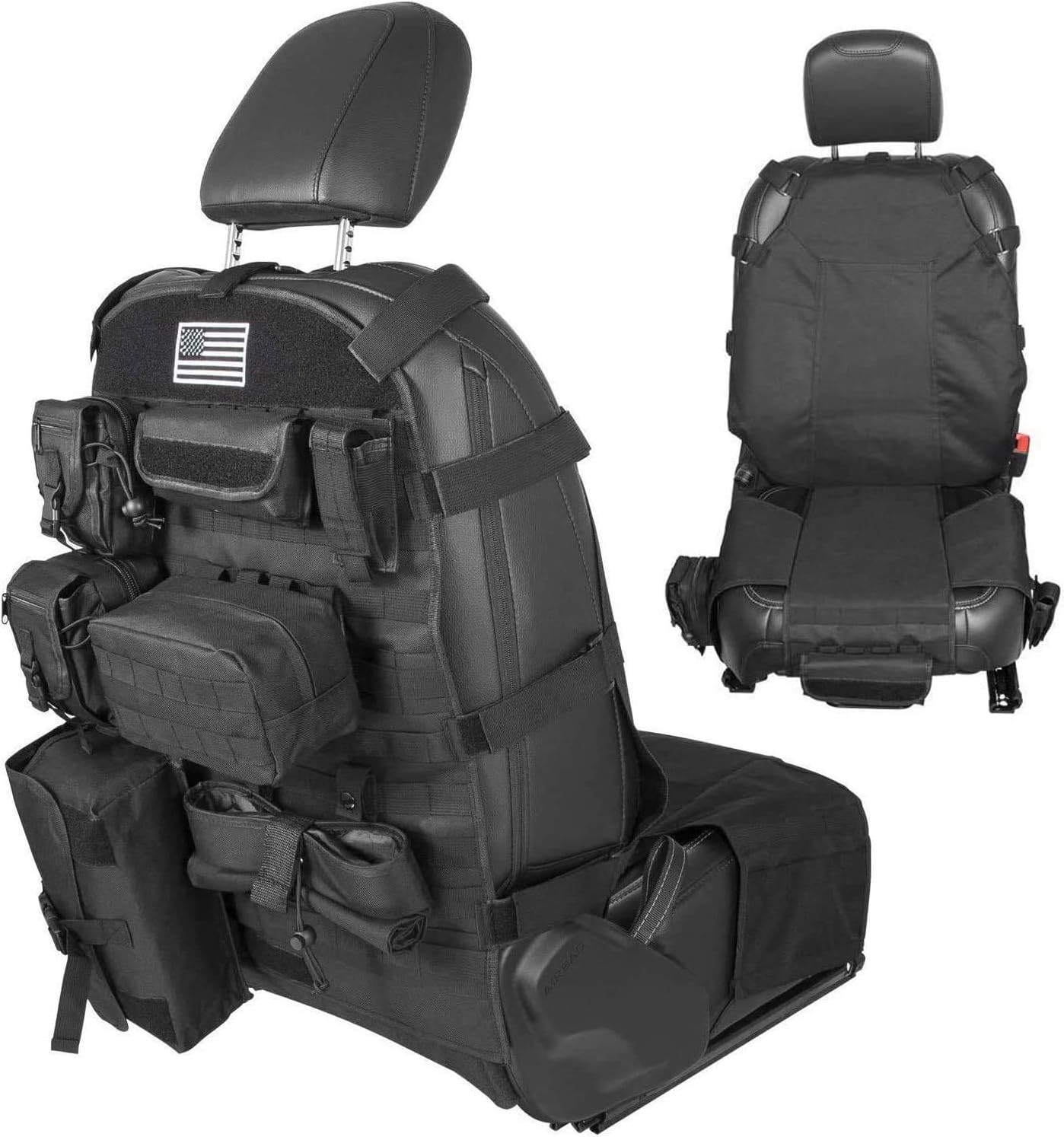 Universal Tactical Front Seat Cover Case Storage Bags Pockets Molle Pouches Stuff Organizer For Jeep Wrangler JK JKU JL JLU TJ YJ Gladiator JT Cherokee Ford F150 Toyota Chevy Dodge Trucks (Black)