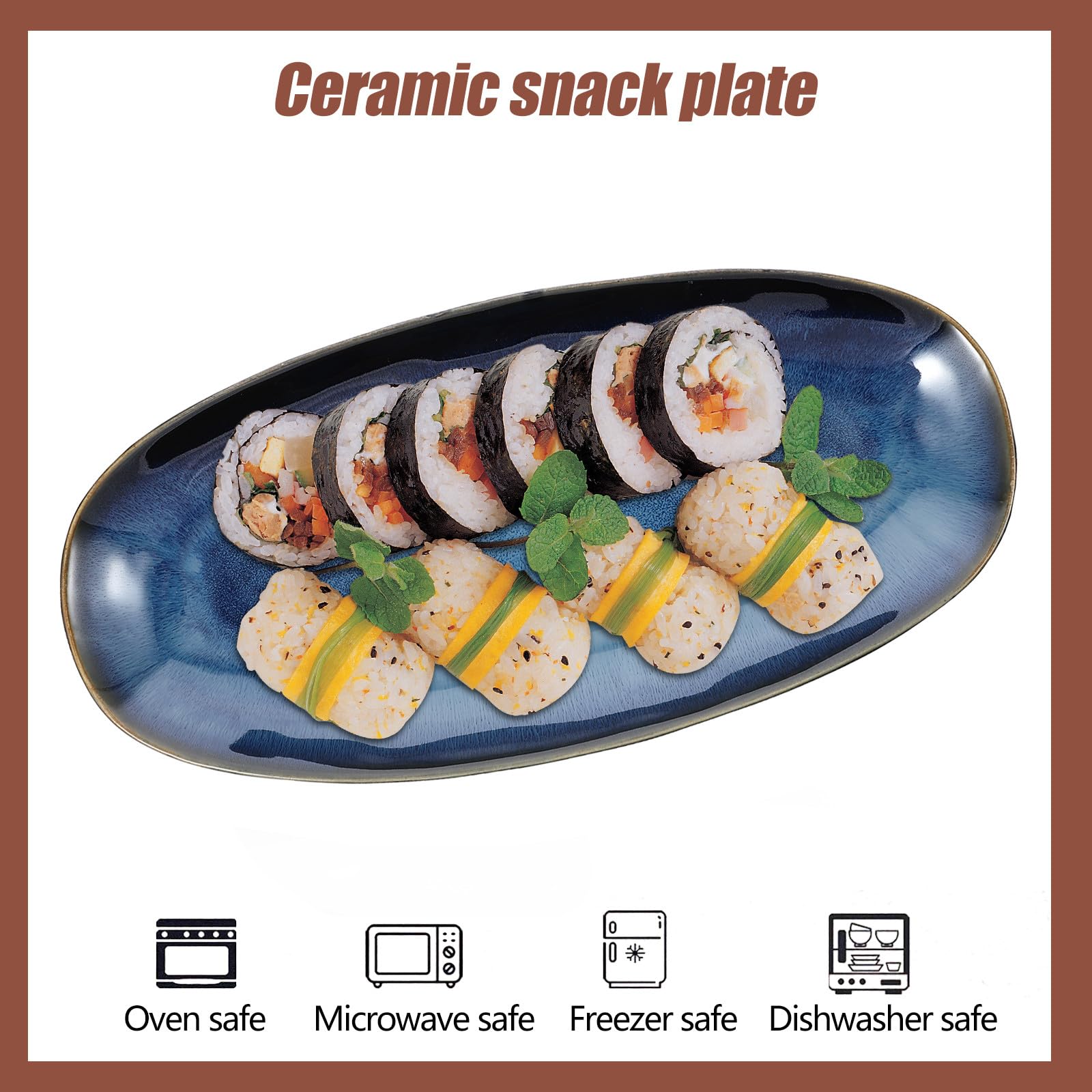 MAGICLULU Plateau à Sushis en Céramique Ovale Taille L Bleu pour Bars Restaurants Entrées Desserts Noix Fruits Secs