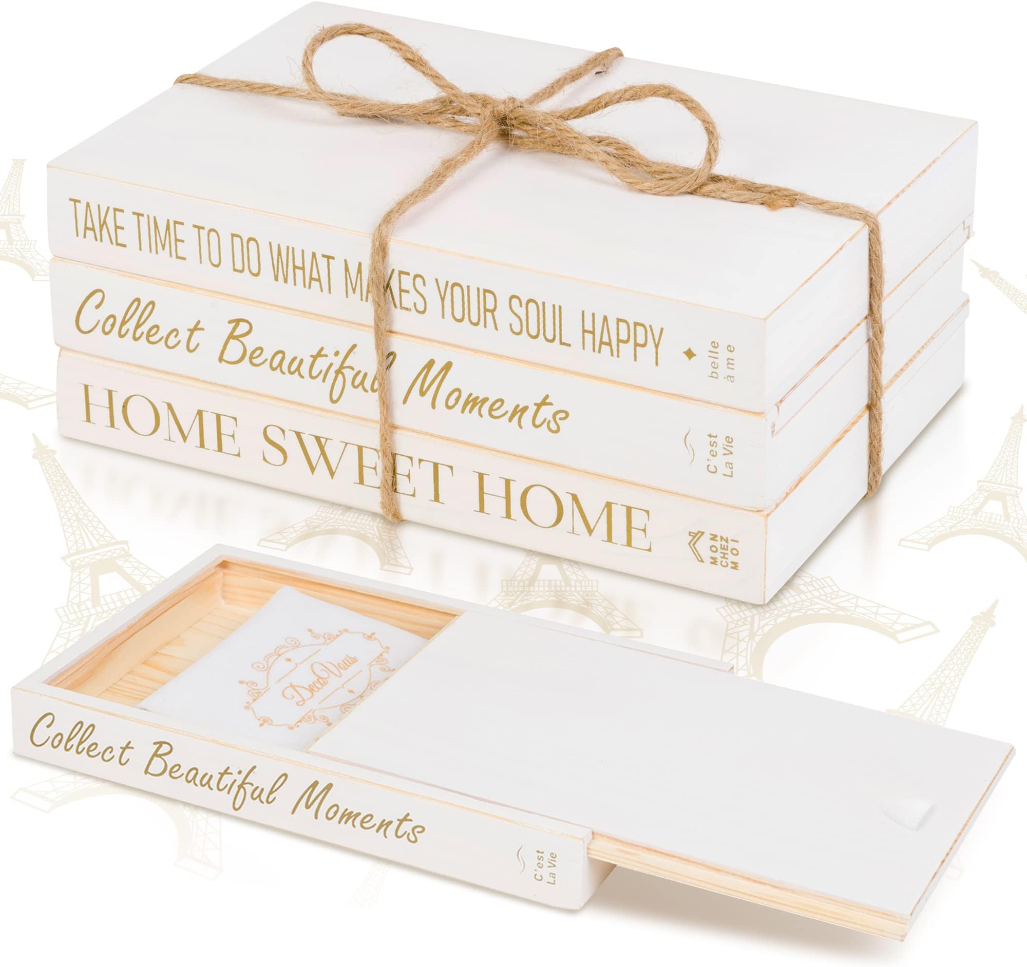 3 Pcs Faux Decorative Books for Home Decor Coffee Table Bookshelf - Display Fake Books for Decoration - Natural Wood Book Stack Decor w/Storage - Rustic Farmhouse Accent Entryway Decor Books