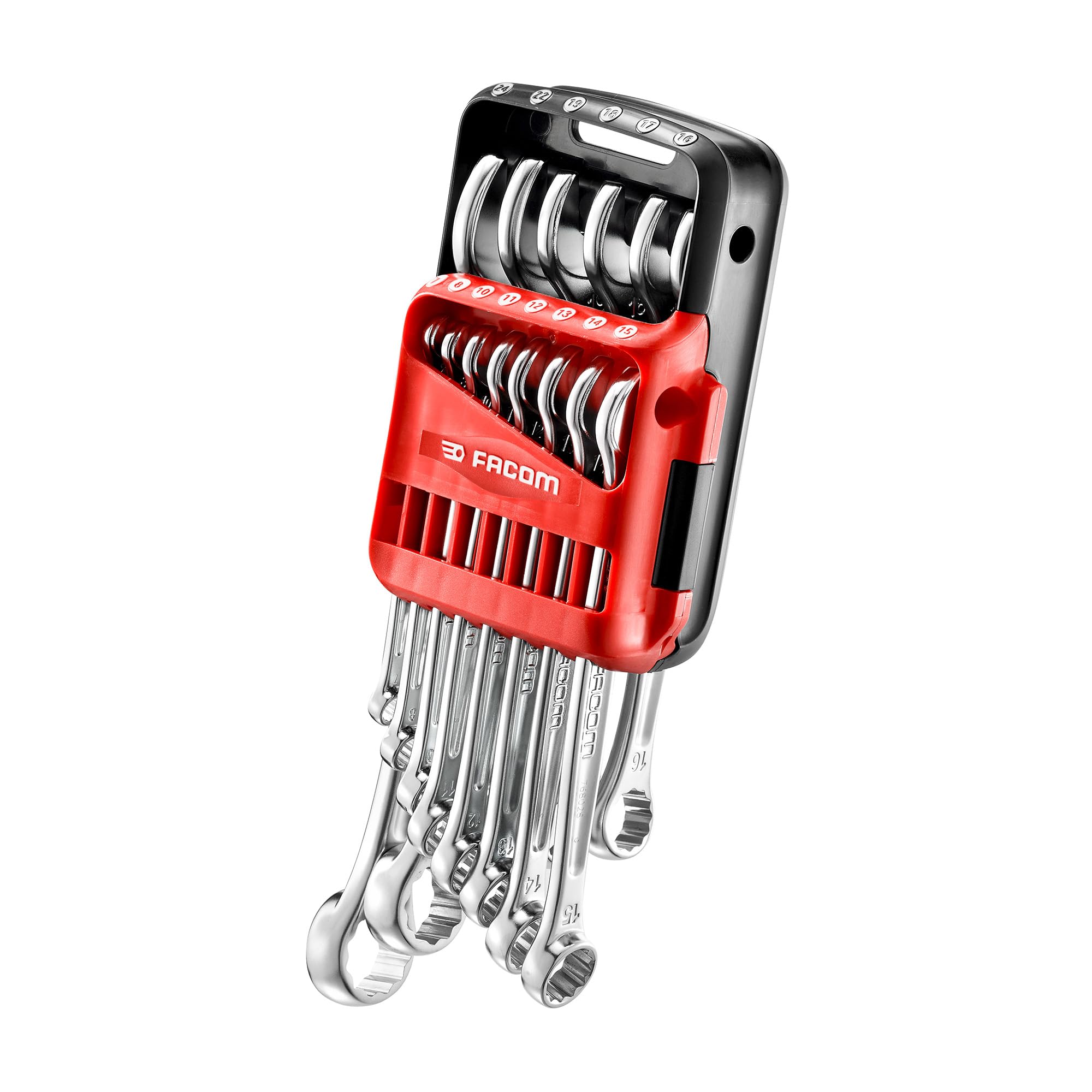 FACOM -Juego de 14 llaves combinadas, llaves métricas mixtas, dimensiones de 7 a 24 mm, funda portátil - 440.JP14PB
