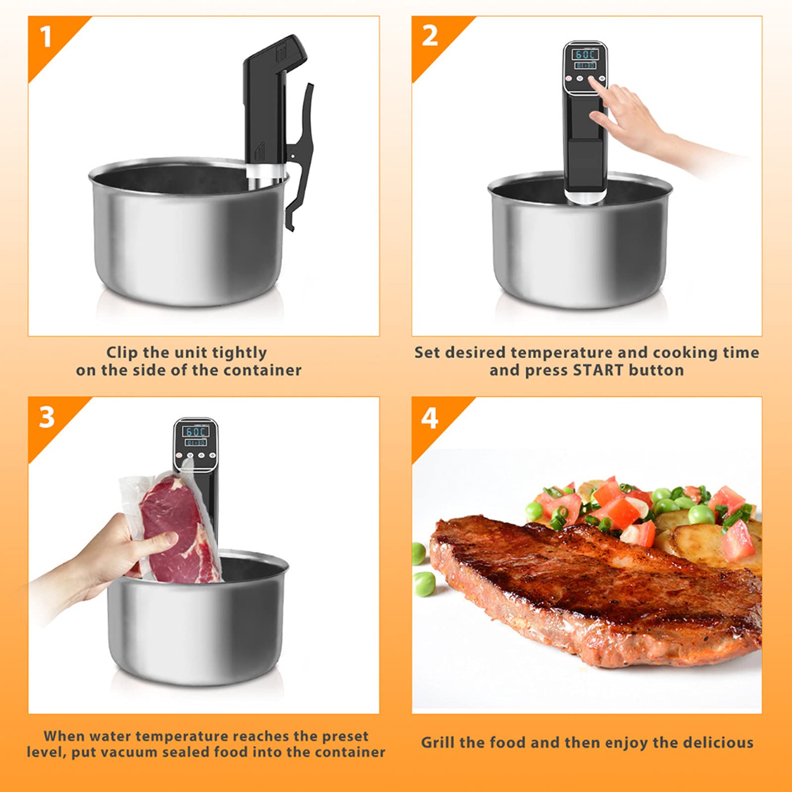 Cuiseur Sous Vide 1000W Circulateur d'immersion Cuiseur de précision IPX7 Machine Sous Vide étanche avec minuterie et affichage à LED