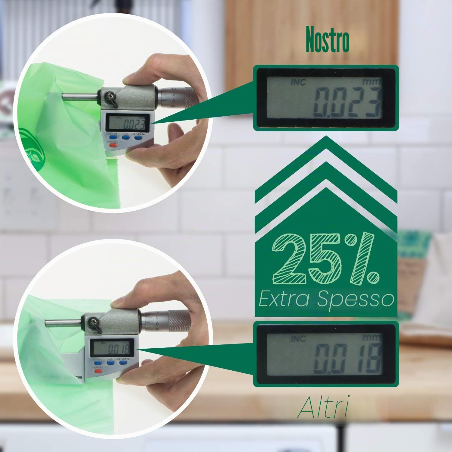 Greener Walker 25% extra spesso compost biodegradabile 6L/10L/30L sacchi per Rifiuti Alimentari da Cucina(10L-120 Sacchetti)