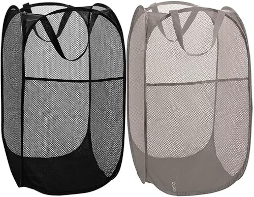 BATTOO Cesta plegable de malla fuerte de lujo con bolsillo lateral plegable para lavandería, baño, habitación de los niños, dormitorio universitario