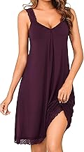 Uniexcosm Nachthemd Damen Ärmelloses Kurz Sexy Negligee Baumwolle Nachtkleid Spitze V-Ausschnitt Nachtwäsche Sleepshirt Soft Sleepwear