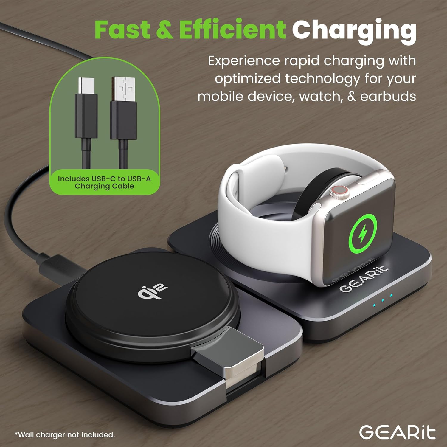 GEARit 3-in-1 Wireless Charging Station - Qi2 MagSafe Charger Stand for Phone, Watch and Earbuds - Works with iPhone 15, 16, 16 Pro, Pro Max, Apple Watch, Airpods, Samsung Galaxy and Multiple Devices