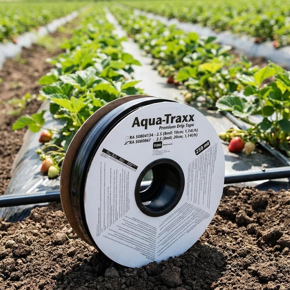 Suinga Cinta de Riego por Goteo 16mm Plana | Rollo de 250 metros | Goteros integrados a 20 cm | Ideal para Cultivos en Hilera, Huertos y agricultura | Sistema de Riego Eficiente