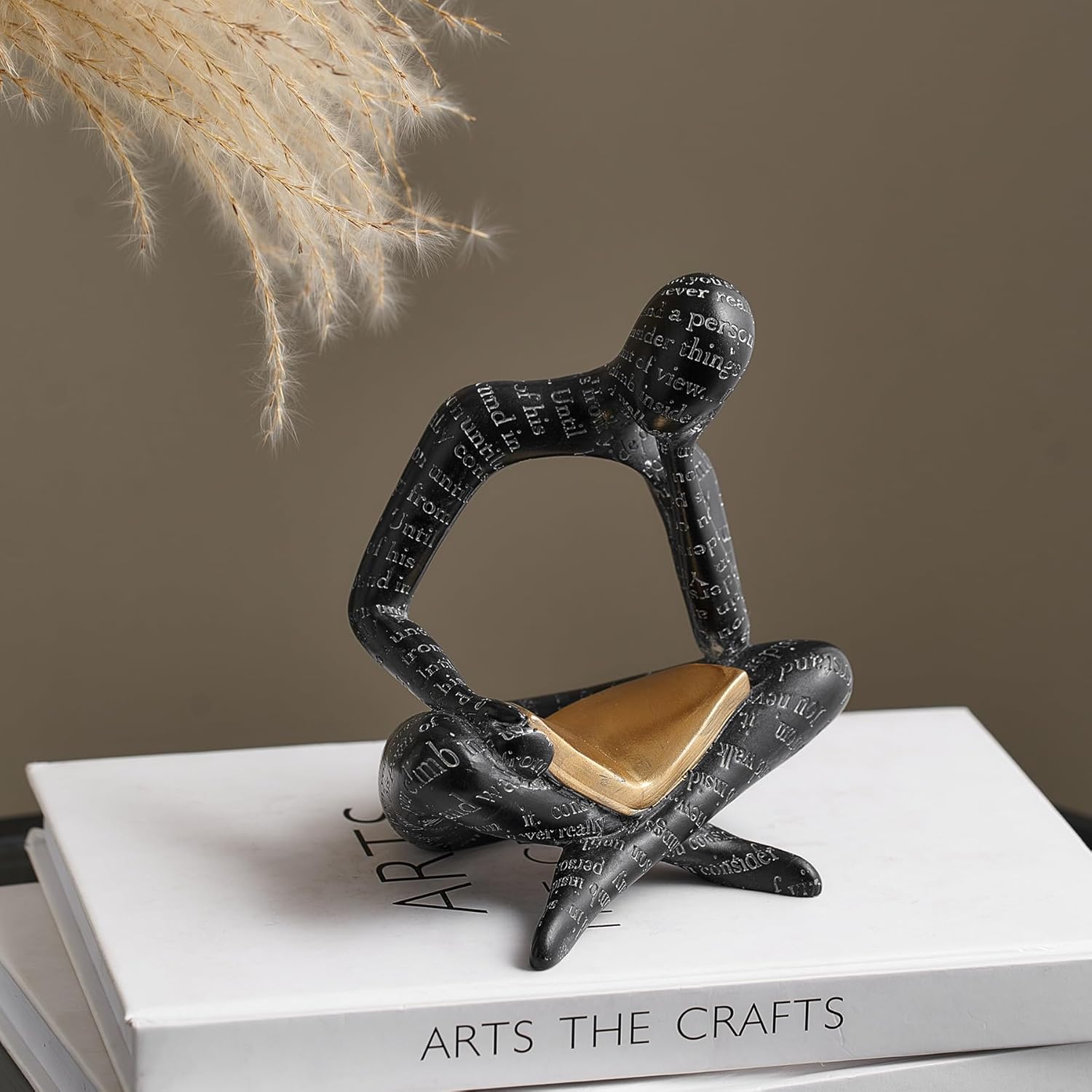 Black Decor Reading Statues for Home Decor Modern Abstract Thinker Sculptures Bookshelf Shelf Decorations Resin Figurines for Living Room Office Coffee Table Gifts for Men