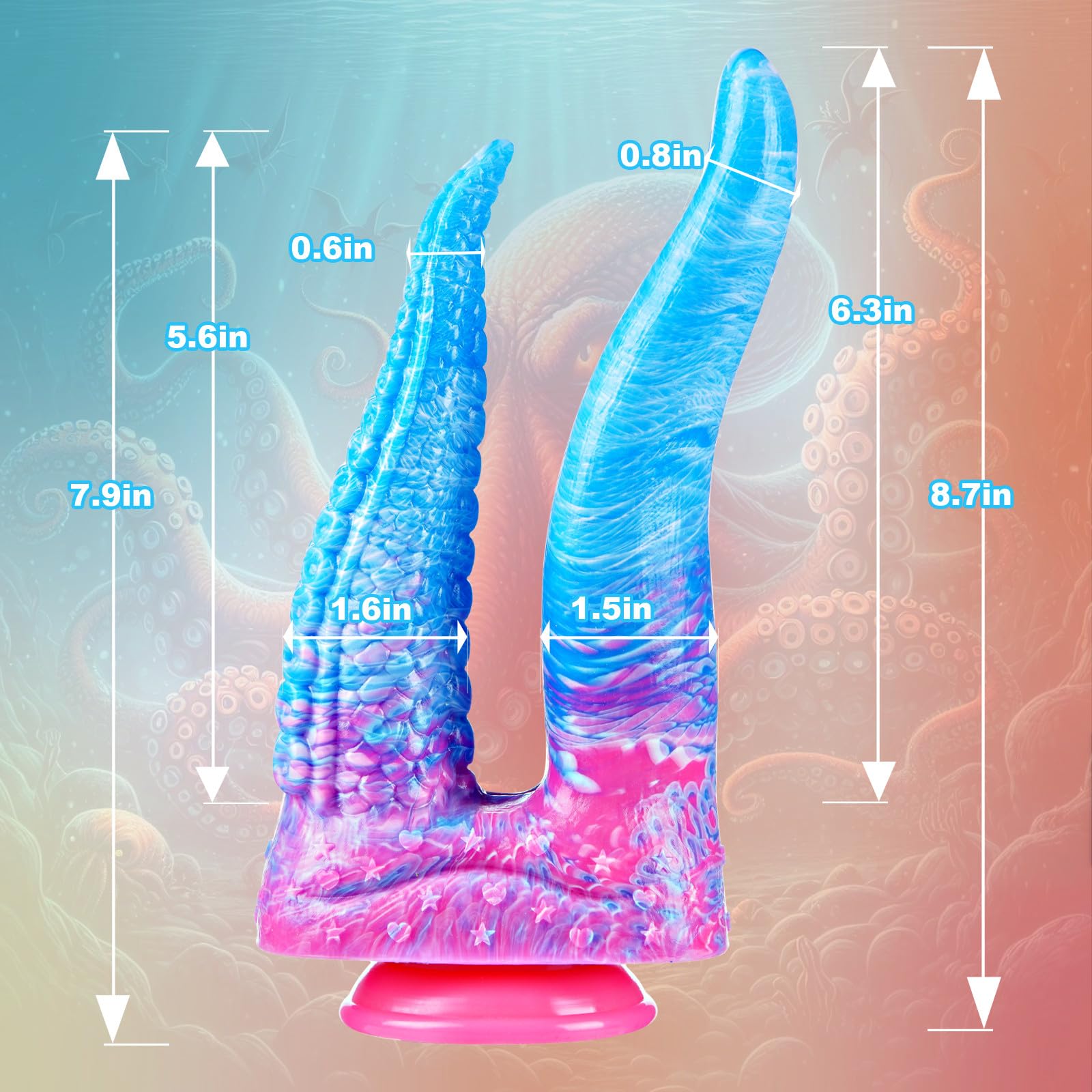 Dildo doble de 21.5 cm con tentáculos de monstruo, realista, grande, de silicona, con base de succión fuerte, dildo doble con lengua, juguete para lesbianas