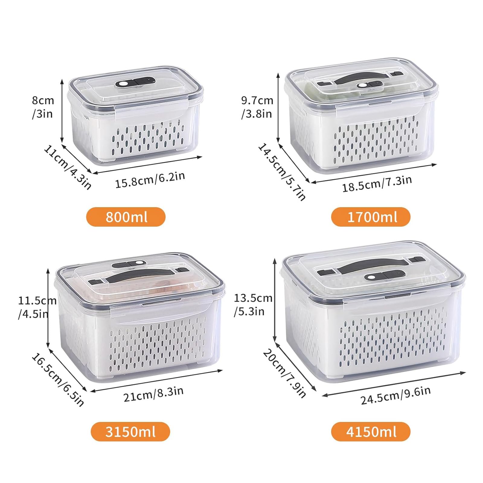 4 Stück Kühlschrank Vorratsdosen, BPA Frei Kunststoff Vorratsdosen Set Frischhaltedosen Set Frischhaltedosen Kühlschrankdicht und teilbar Kühlschrank Organizer Set Salat