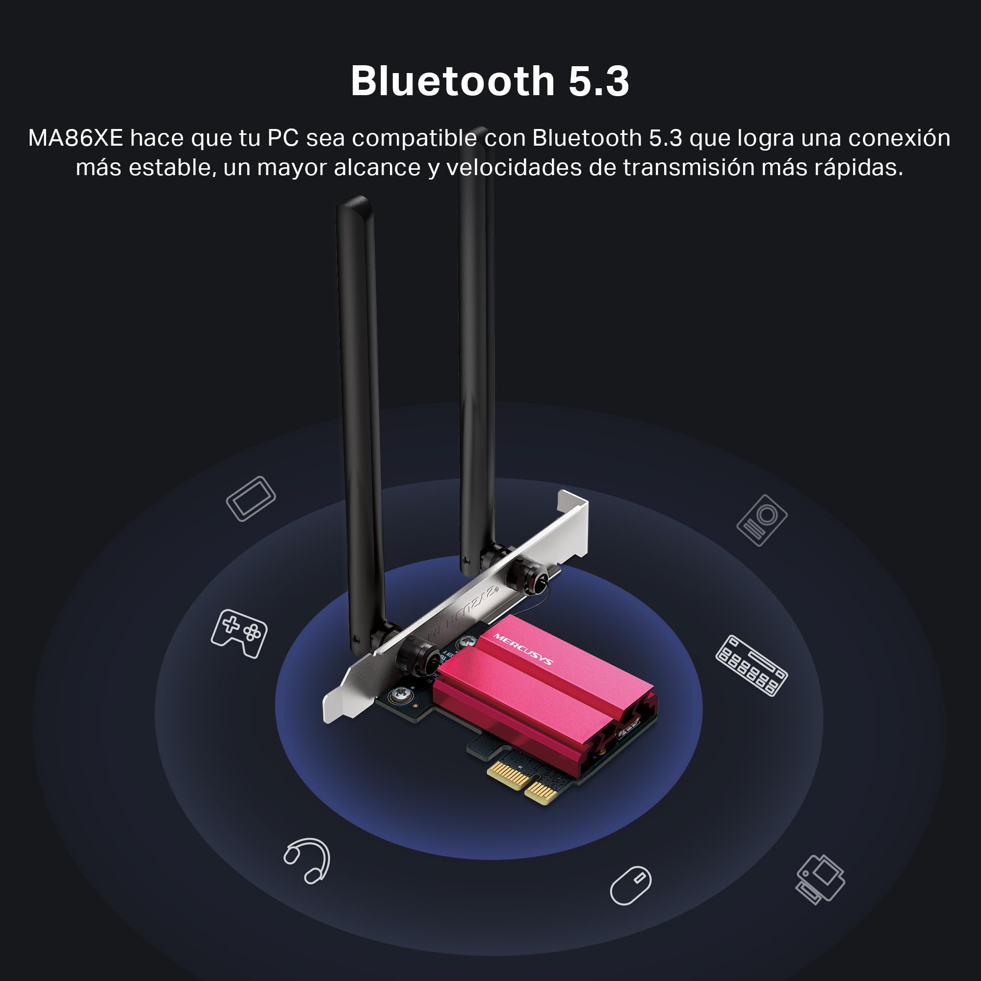 [Nuevo] MERCUSYS MA86XE- Tarjeta de Red PCLe AXE5400, Wi-Fi 6E con Bluetooth 5.2, Triple Banda, 6GHz/5GHz/2.4GHz,Compatible con Windows 11 y 10,MU-MIMO,OFDMA, estándar de cifrado WPA3