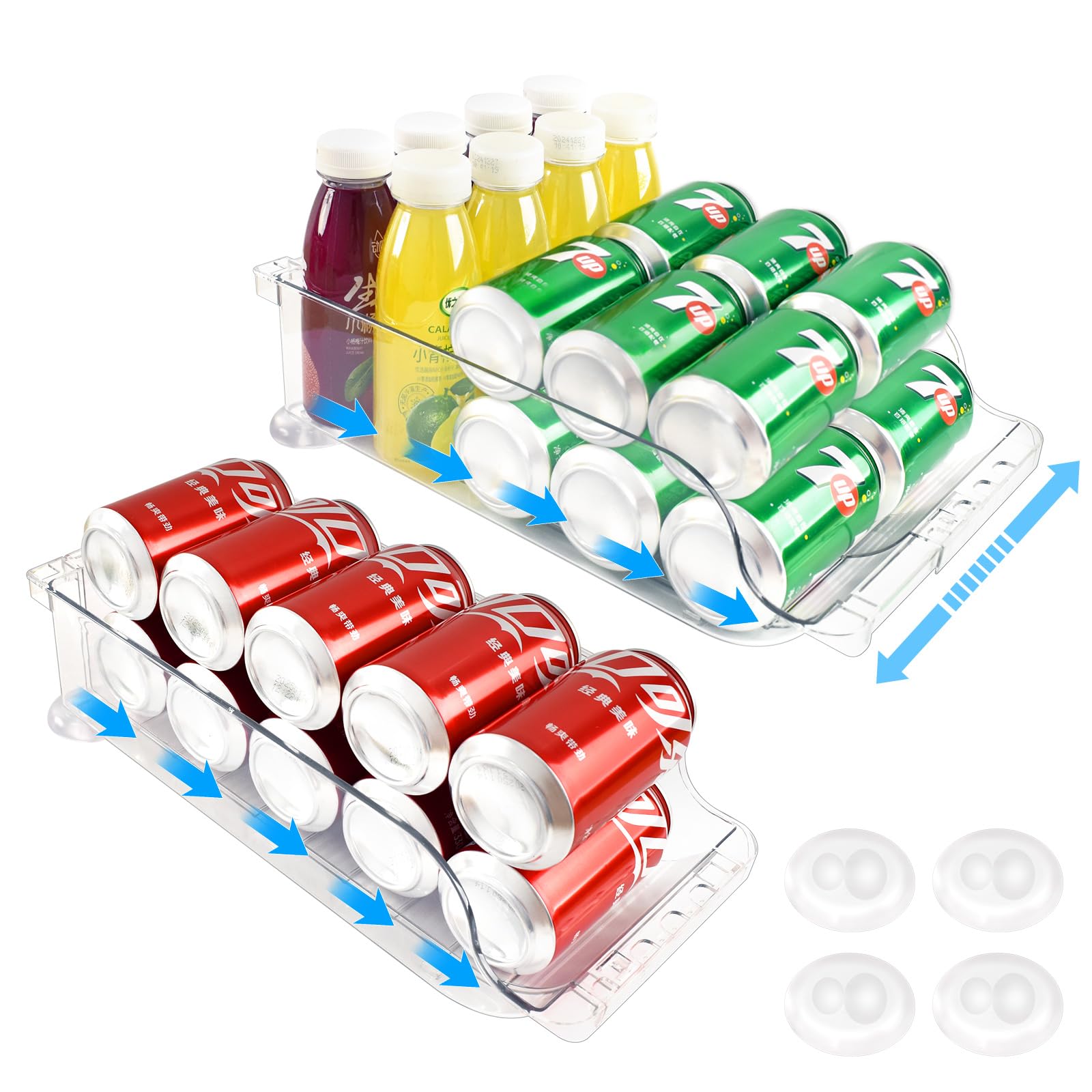 Blaithom Soda Can Organizer, Width Expandable Soda Can Dispenser for Refrigerator, Pantry, Maximum Holds 18 Cans Each, BPA-Free, Clear Design Refrigerator Organizers and Storage Can Holders, 2packs