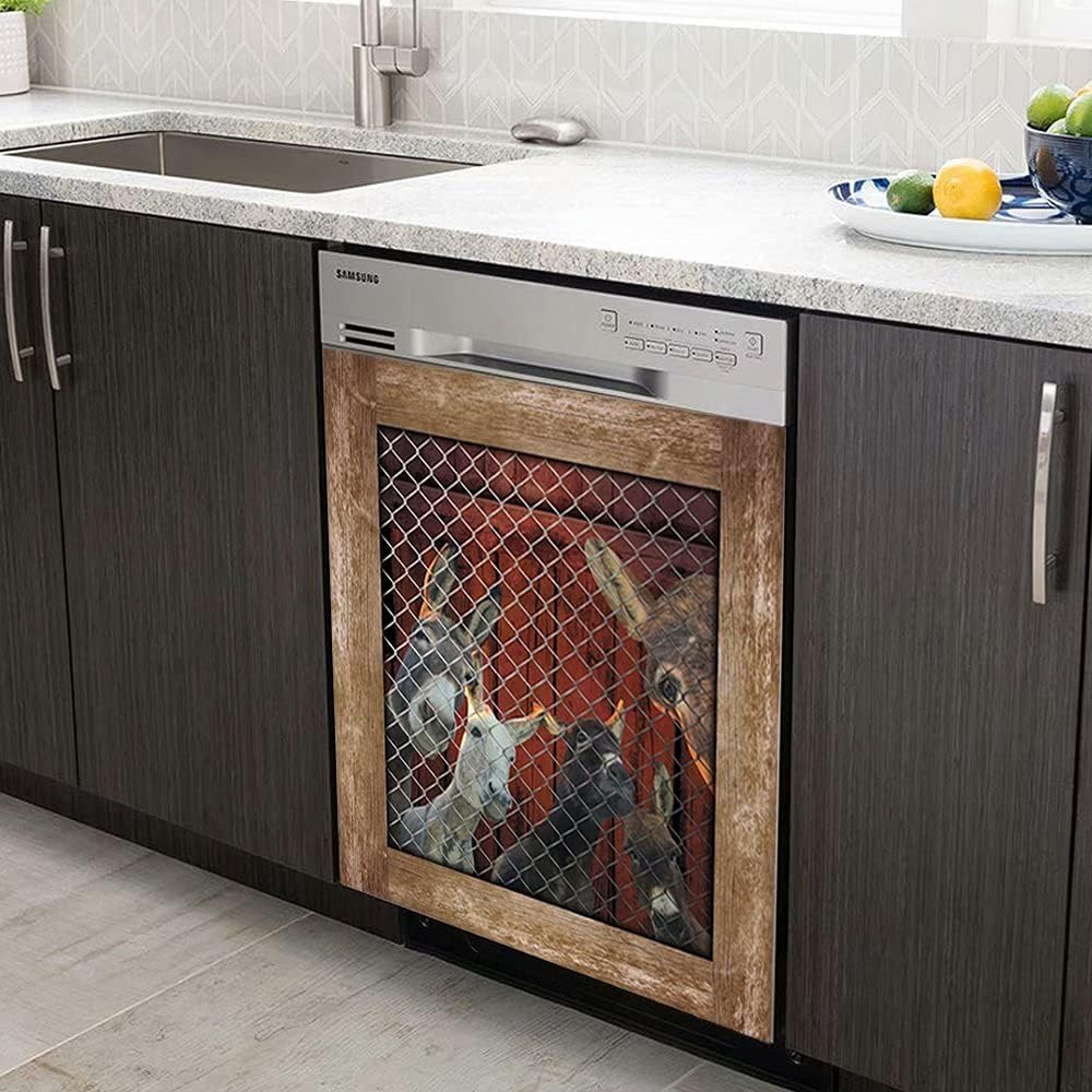 Homega Farm Donkey Dishwasher Magnetic Sticker Farmhouse Animal Fridge Door Magnet Cover,Kitchen Decor Refrigerator Panel Decals Appliances Wallpaper 23inch x26inch, Magnet 23 W x 26 H inch