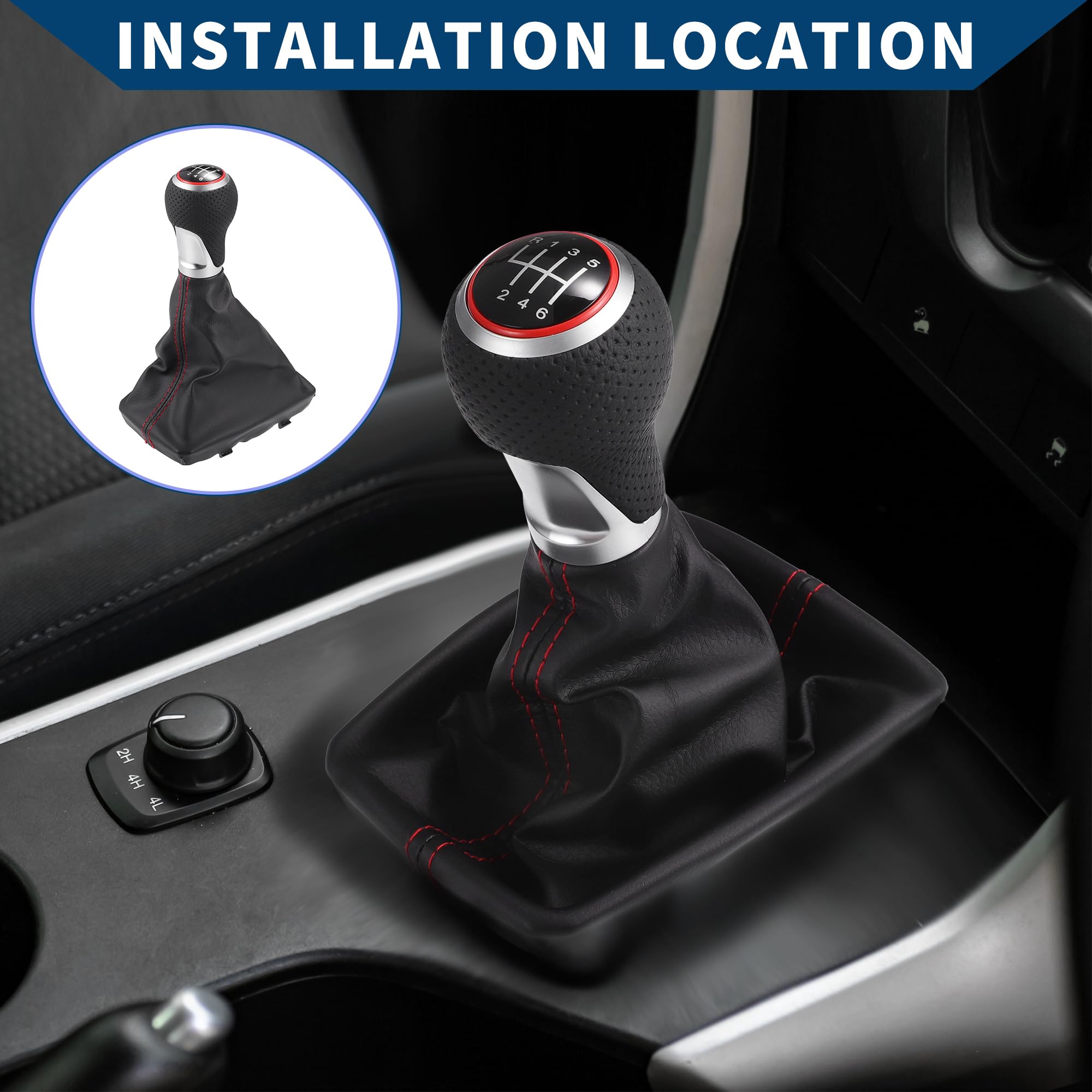 Pomello Cambio Manuale Per Audi S-Line 07-15 1 Pezzo | Per Audi S4, Colore Nero Rosso, Materiale Ecopelle Plastica, Diametro Foro 12mm, Dimensioni 14.5x10.6x24cm, 1 Pezzo
