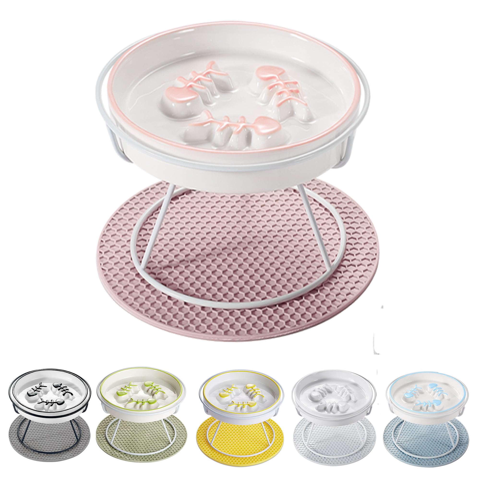 Upgrade Whisker-Fatigue-Free Cat Slow Feeder Bowl, Raised Cat Food Bowl Improved Design, Anti Vomit Promotes Digestion and Prevents Obesity, Slow Down Your Feline Friend Eating Speed