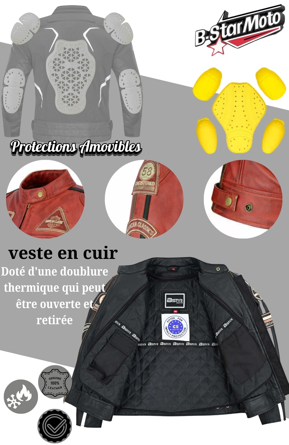 Veste de Moto En Cuir Pour Femme- Blouson Avec Protection Douce Cuir Et Vent Armure Corps été Hiver Tourisme Motard Blinde Rouge
