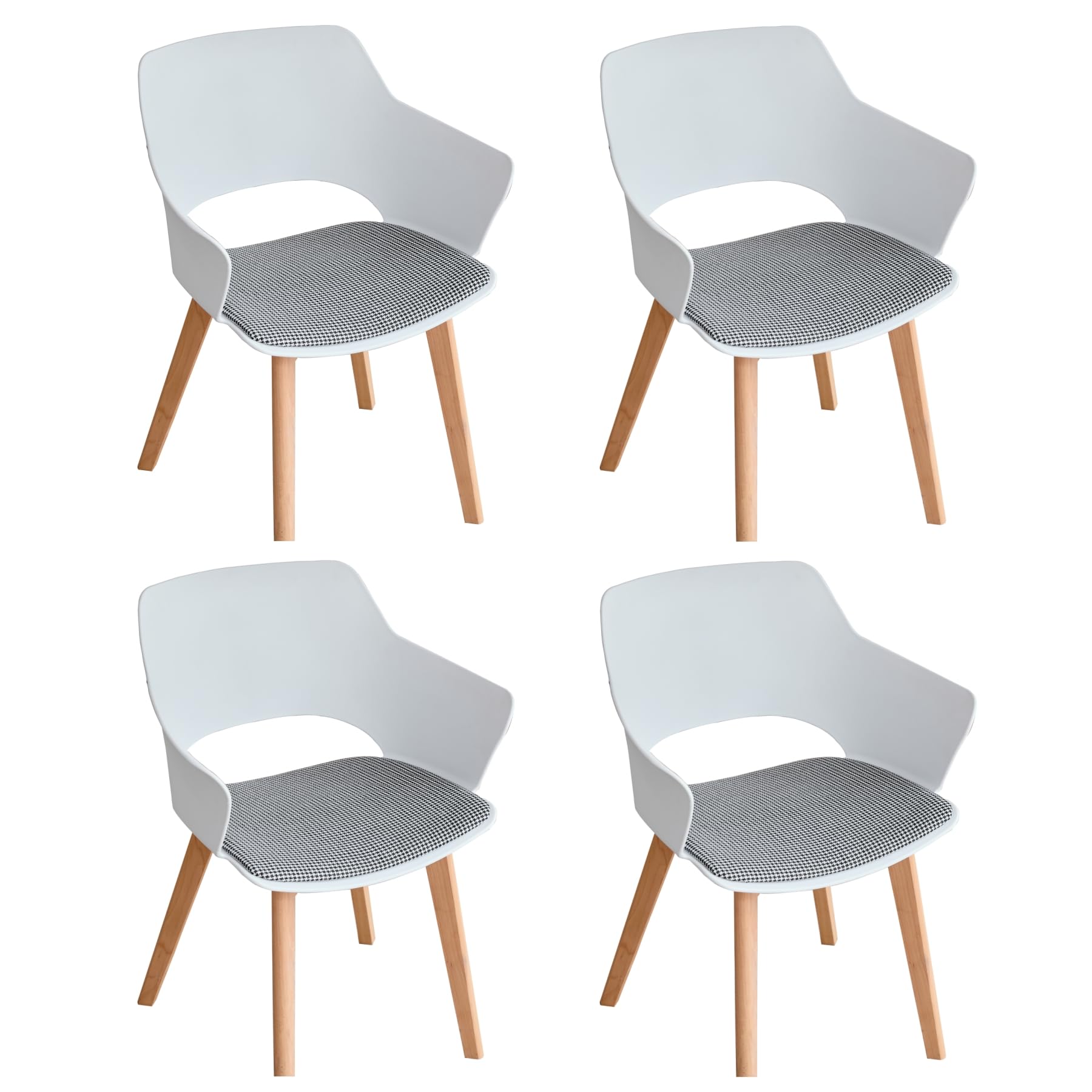 GrandCA HOME Juego de 4 Sillas de Cocina Nórdicas, Silla de Comedor con Patas de Madera Maciza, Sillas Tapizadas para Dormitorio, Sala de Estar, Cocina,Blanco-N