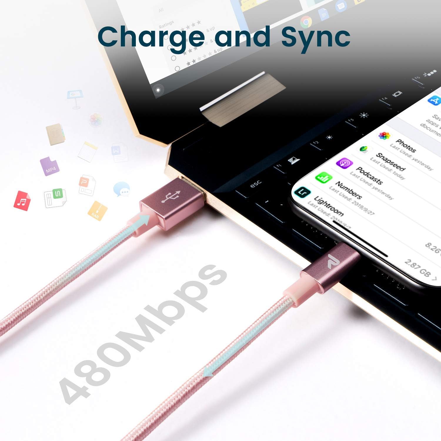 Amаzіng 🔥 RAMPOW iPhone Charger Cable 3.3ft [Apple MFi Certified] Lightning to USB A Cable- Heavy Duty iPhone Charging Cord Compatible iPhone 12 Pro Max 12 Mini XS Max XR X 8 Plus 7 Plus SE iPad iPod-Rose Gold