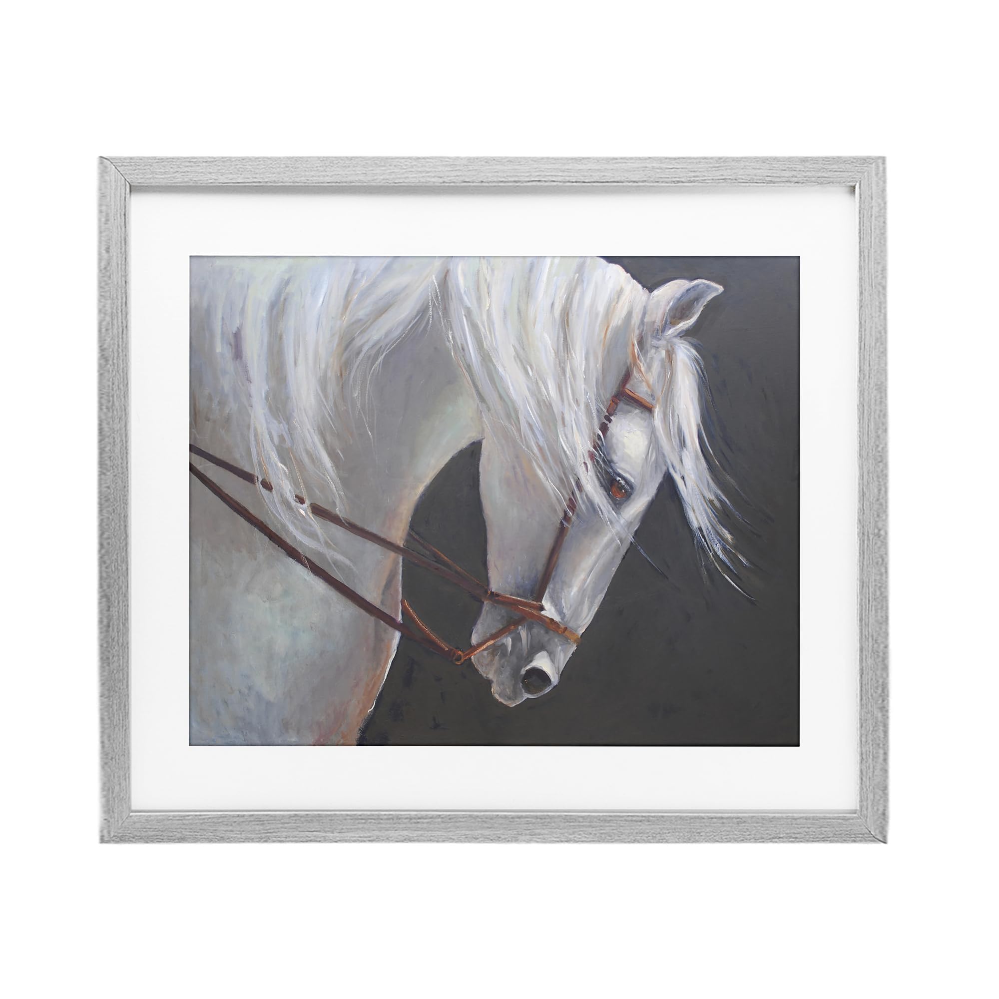 Stupell Industries Majestic White Horse Portrait 'Majestic White Mare', Framed Print Under Glass, Gray, 16 X 13 Inches, Easy To Hang And Sturdy, Made In Usa, By Jadei Graphics