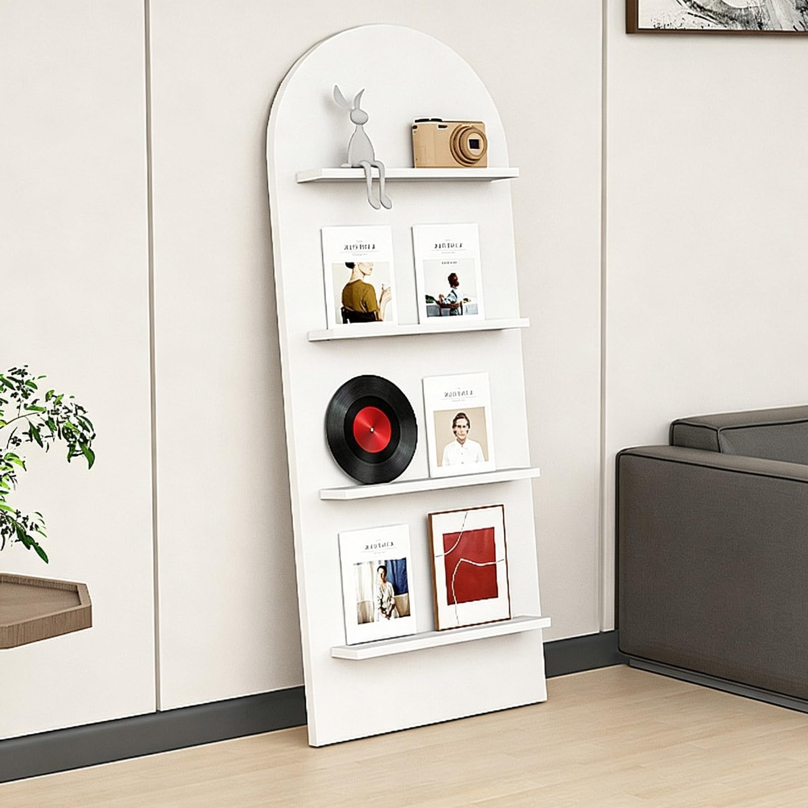 TRAGLO Wall Record Storage Magazine Rack 4 Tier Floor Standing Bookshelf