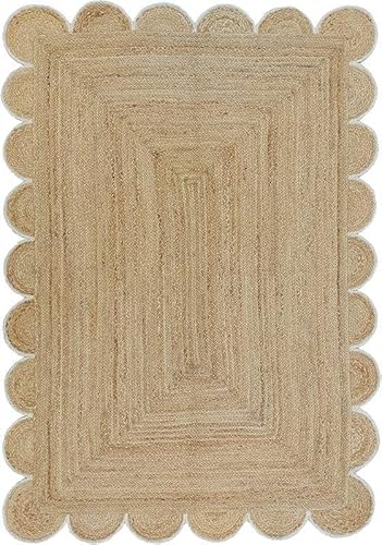 Sanwariya Rugs Jute Scalloped Bohemian Decor Rug (5X6 ft, Square)
