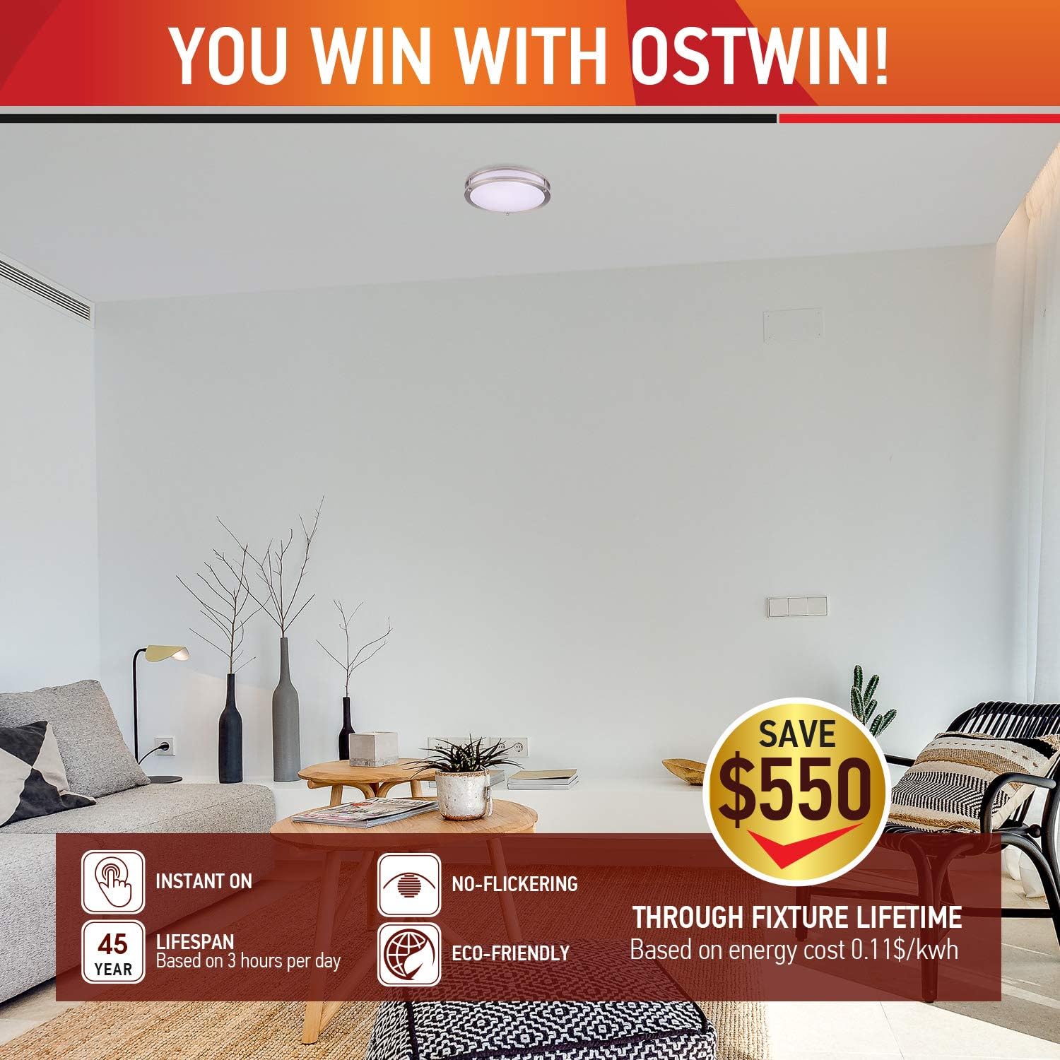 OSTWIN 12 Inch LED Flush Mount Ceiling Light, 20W (160W Equivalent), 1400 Lm, Dimmable Close to Ceiling Light Fixture for Kitchen Hallway Laundry, Brushed Nickel, 4000K, Energy Star, ETL : Everything Else