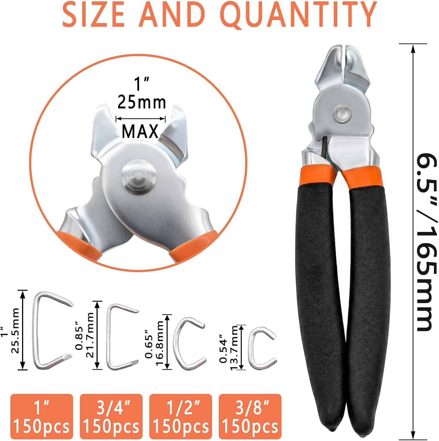 Bent Hog Ring Pliers Kit with 600 pcs Galvanized Hog Rings (3/8", 1/2", 3/4", 1") and Wire Cutters– Heavy-Duty Kit for Auto Upholstery, Fencing, Pet Cages & DIY – Rust-Resistant Steel Binding Set