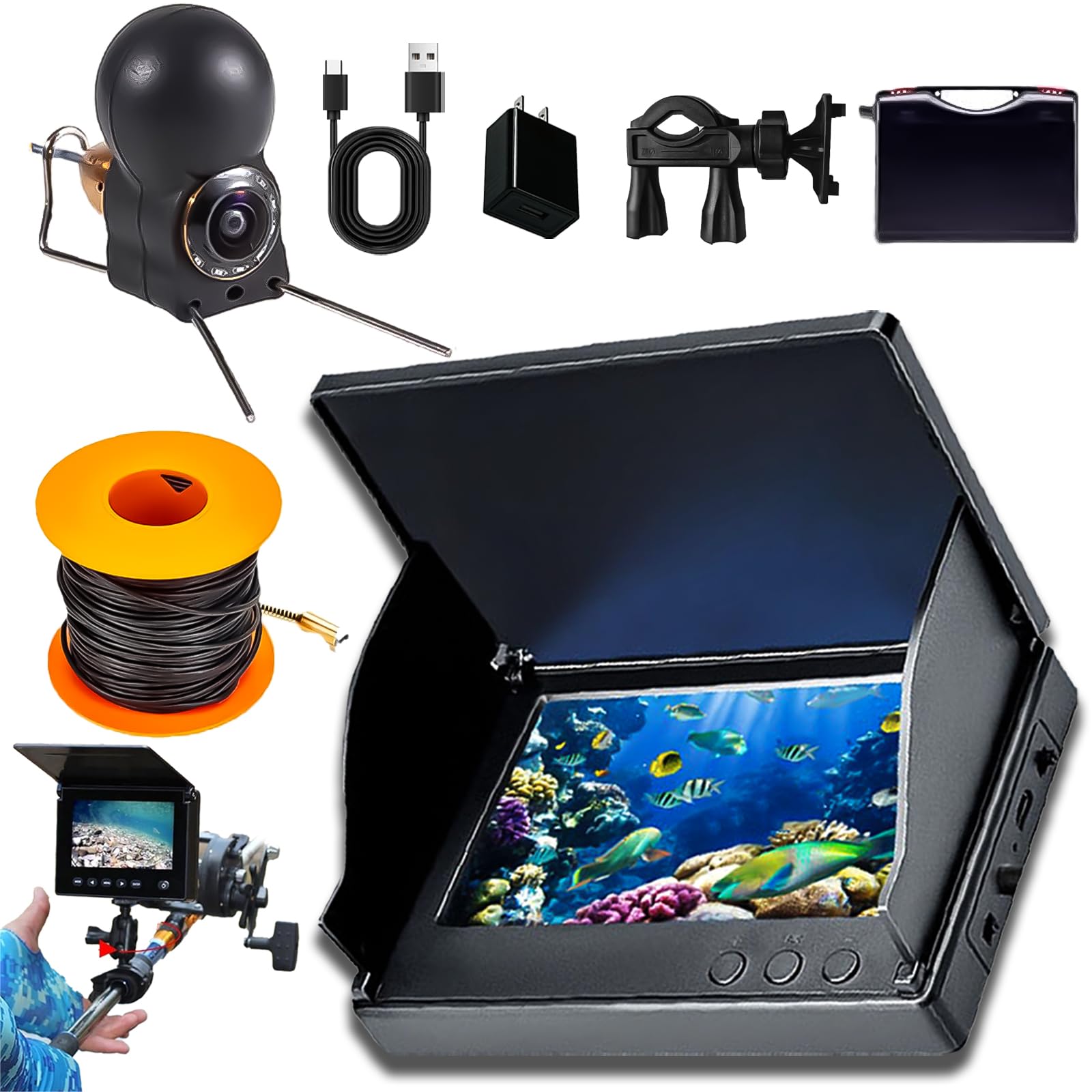 4.3Inch Colitt - Underwater Fishing Camera, 50/65/100/165ft Cable Ice Fishing Fish Finder, with 220° Wide Angle, Infrared Night Vision, Portable Fish Finder for Ice Lake Sea Boat Fishing