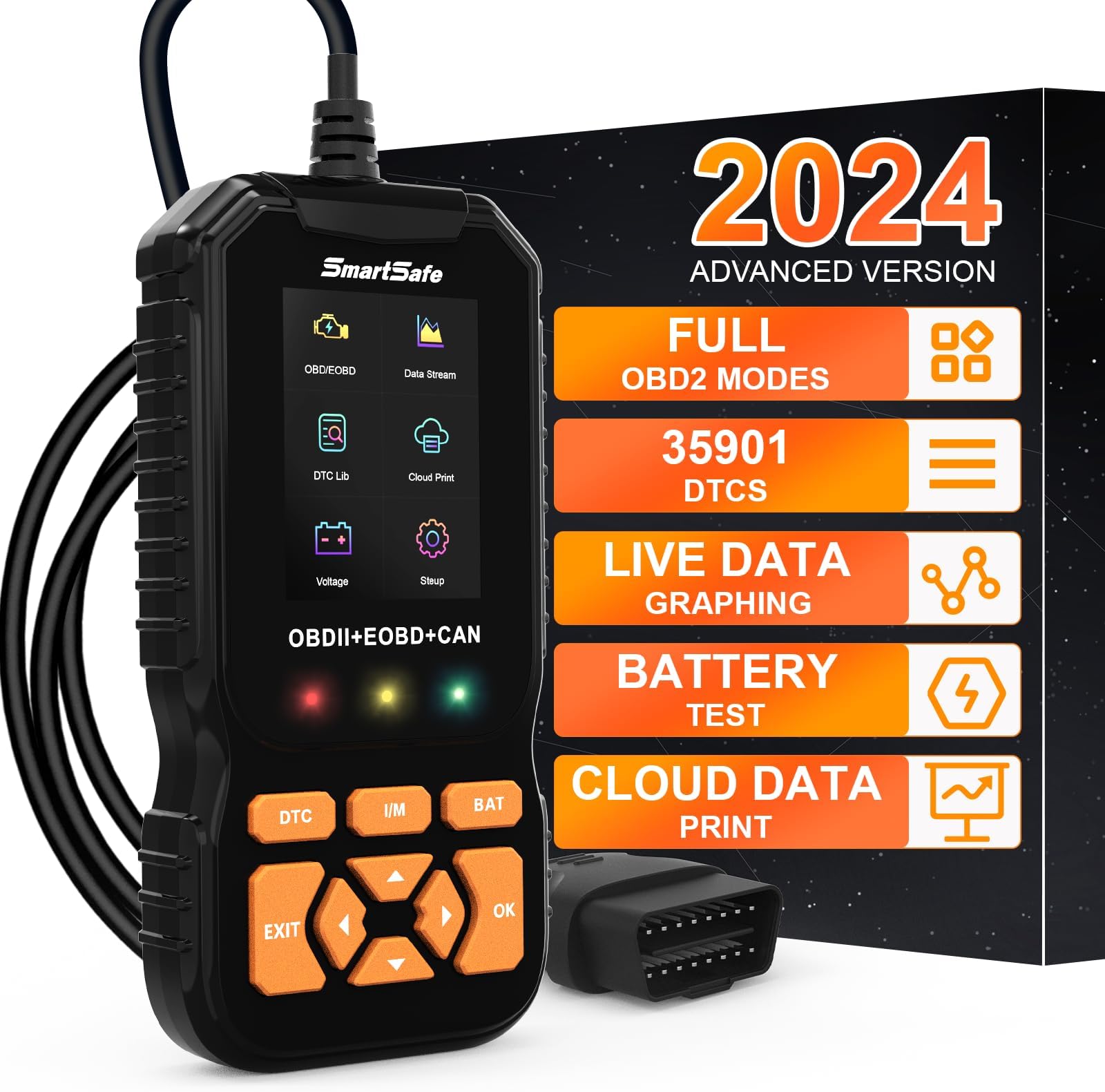 2024 Professional OBD2 Scanner Diagnostic Tool Enhanced Auto Check Engine with Read/Erase Fault Code, 35,901 DTCs, Cloud Data Print, Code Reader Scanner for Cars After 1996