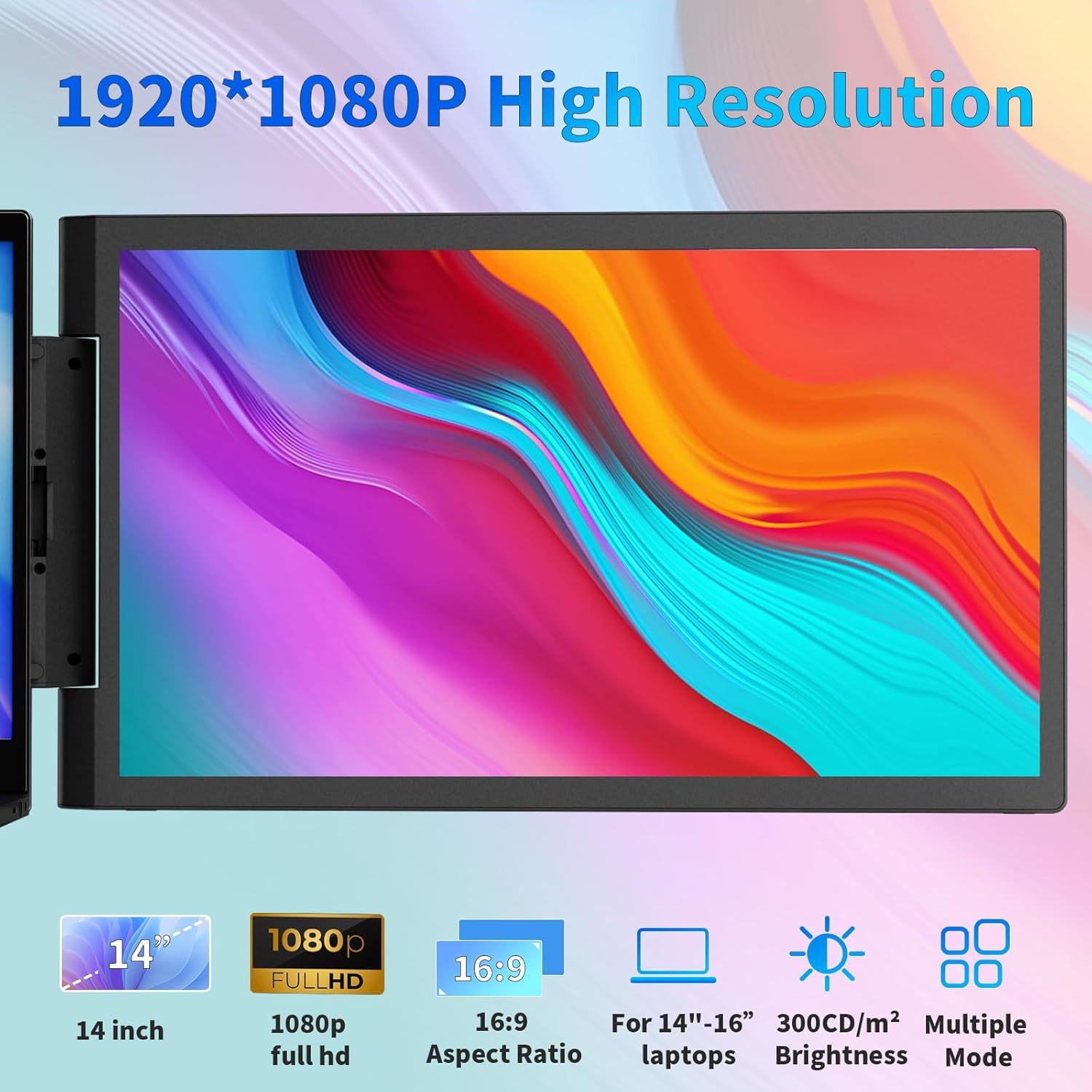 Estensore dello schermo del computer portatile 14 pollici doppio schermo estensore del monitor portatile FHD 1080P IPS Built-in Stand/Speaker Screen Extender per laptop da 13"-17" Mac Windows Chrome