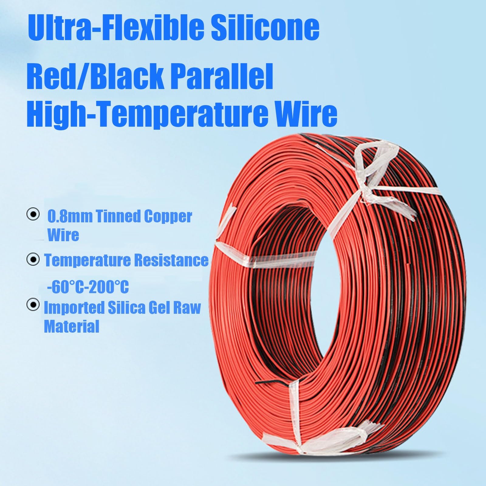 Kabel dwużyłowy, Silikonowy przewód równoległy HT 2C, wielokolorowy, 10-18AWG, 25-100FT, -76-392°F