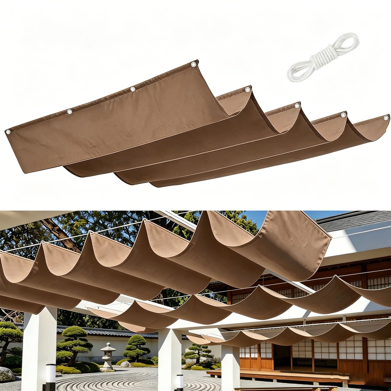Einziehbares Sonnensegel 5.5 x 5.5 m 98% Uv-Schutz Reißfest Wetterfest Rechteckig Winterfest mit Ösen Verstellbare Schattenabdeckung für Balkon Terrasse Garten, braun