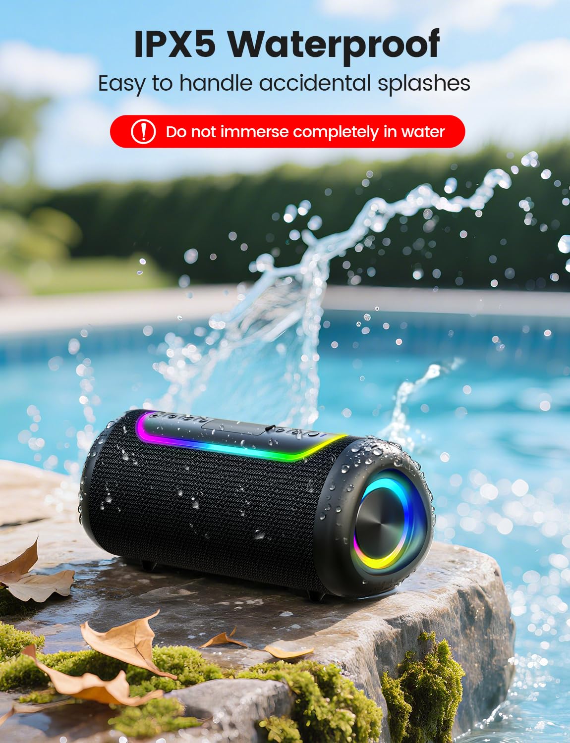 UOHHBOE Głośnik Bluetooth 30W, do 30H pracy, Bluetooth 5.4, TWS Stereo, Podświetlenie RGB, IPX5 odporny na zachlapania, USB/TF/AUX – do domu, podróży i na zewnątrz | Bluetooth 5.4, TWS stereo 360°, czas pracy 30H, 4 tryby RGB, IPX5, Type-C, głośnik bezprz