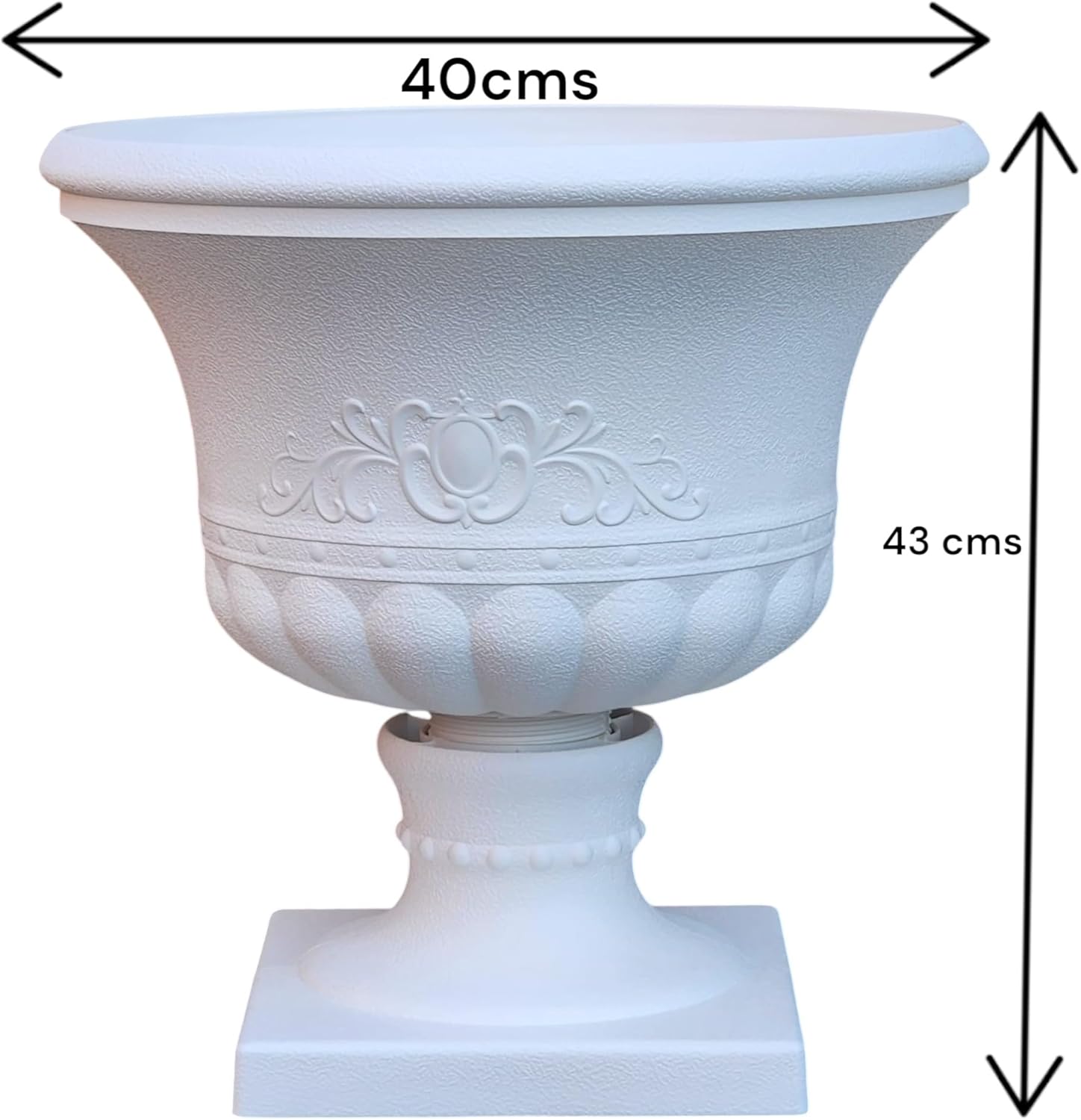 Decorative Urn Planter with Large Plant Pot Stand – Classic Outdoor & Indoor Flower Pot – Weather-Resistant Garden & Patio Decor – Elegant Ornamental Planter for Plants (White, 43X45CMS)