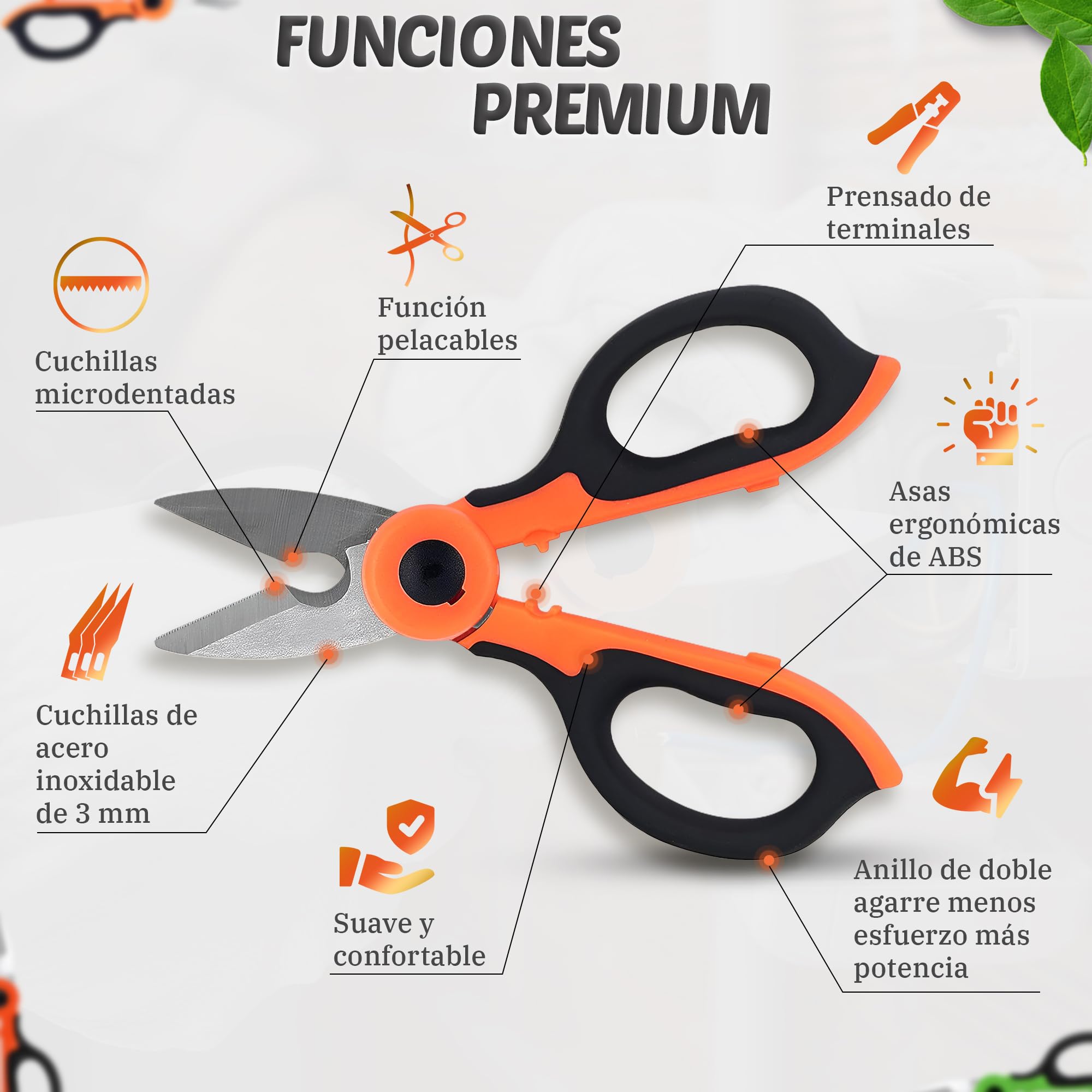 Forbici Da Elettricista Con Copertura Protettiva - Taglienticavi, Antiscivolo, Per Pesca E Fai Da Te, Arancione