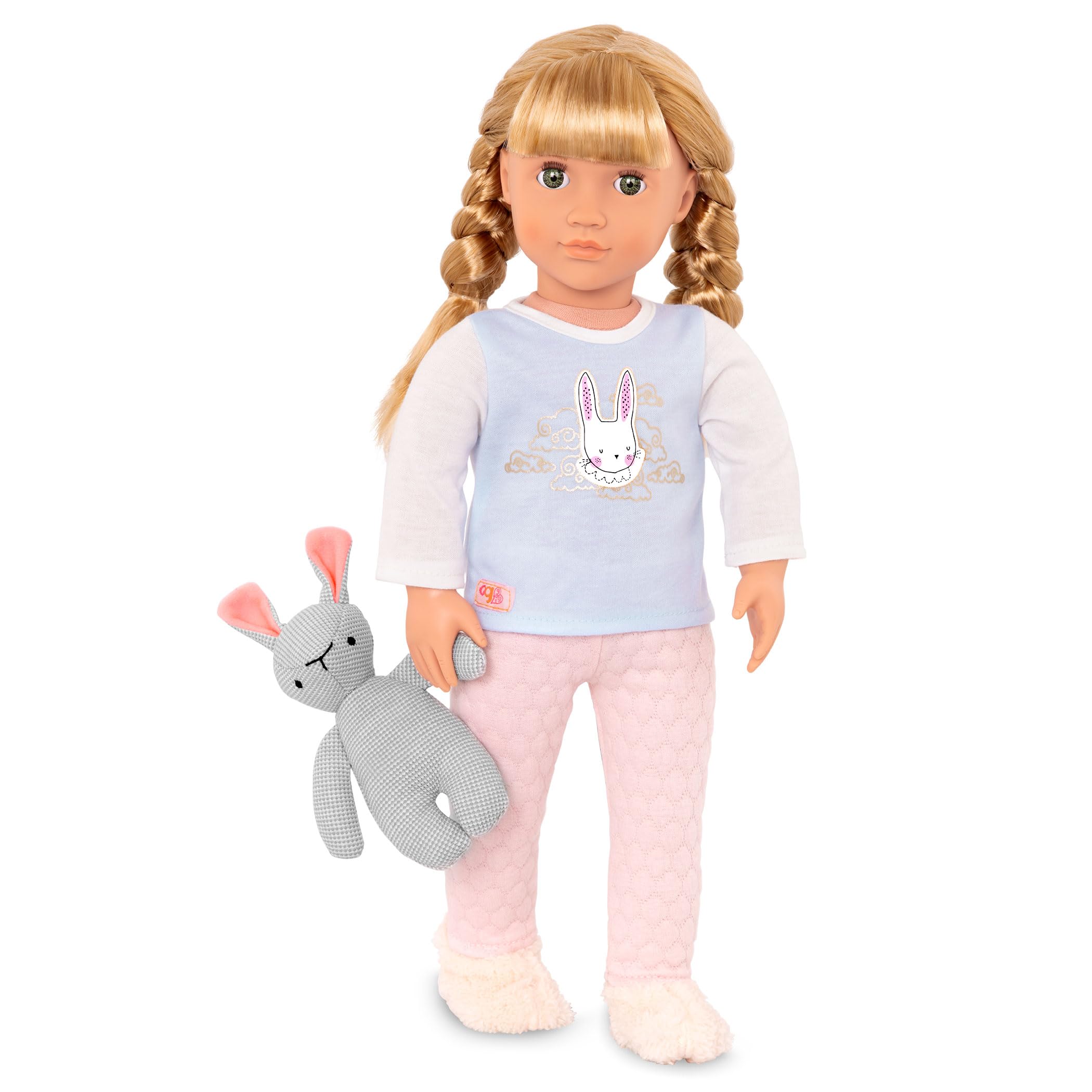 Our Generation - Jovie - 46 cm Übernachtunspuppe - Blondes Haar & grüne Augen - Plüschhase & Pyjama-Outfit - Vorgetäuschtes Spiel - Spielzeug für Kinder ab 3 Jahren