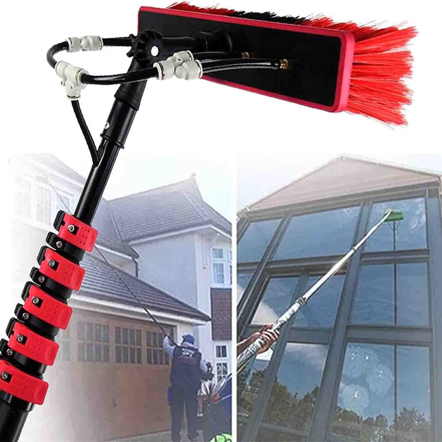 DUANHOZ Window Cleaning Pole, Water Fed Telescopic Brush Window Cleaner Kit, Extendable Solar Panel Washing Equipment Cleaning Conservatory Roof 3.6-10.8M, Easy To Clean 10.8M/36