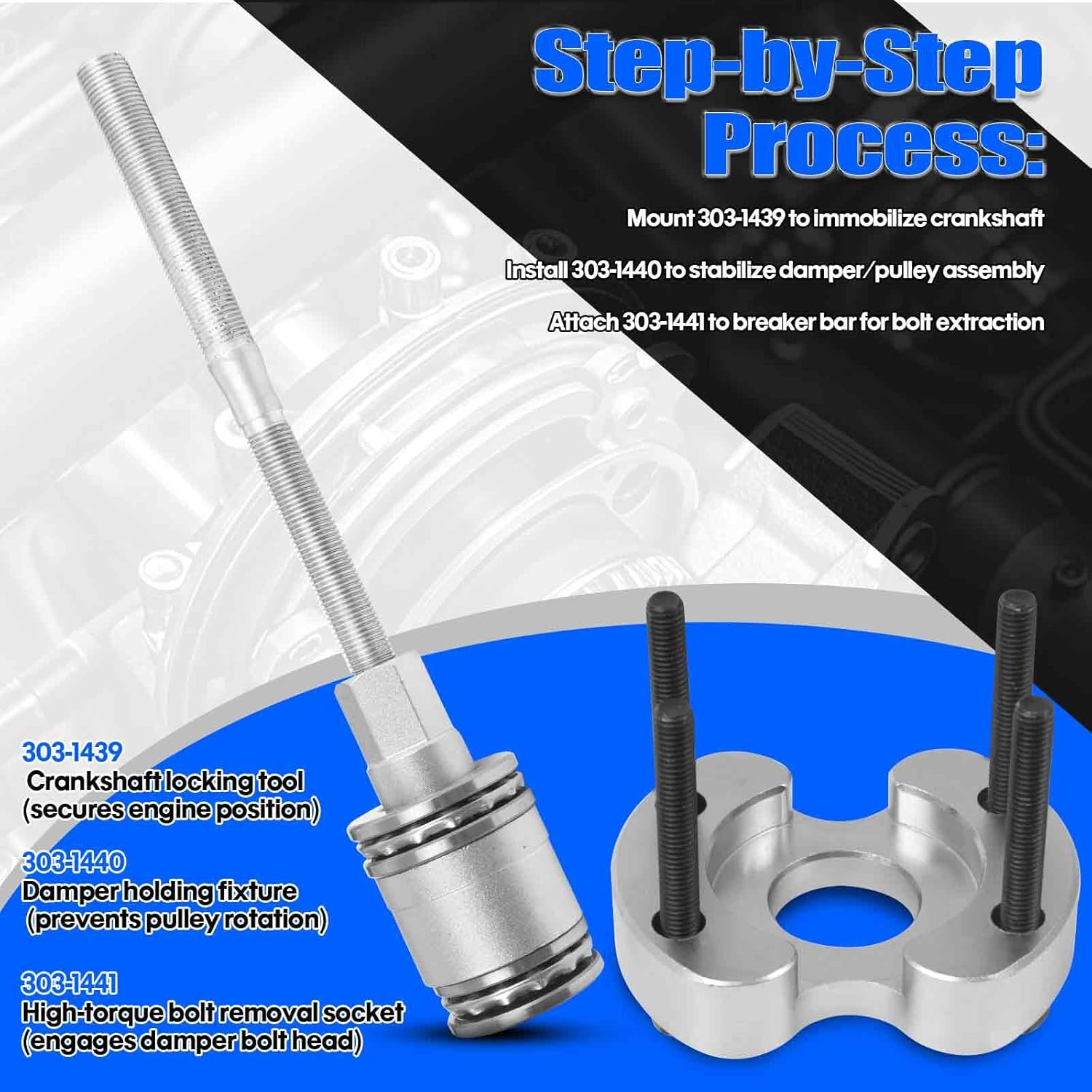 Crankshaft Pulley Removal Tool Kit Fit for 2009-2018 Jaguar Land Rover 3.0L V6/5.0L V8, Replaces 303-1437 303-1438 303-1439 303-1440 303-1441