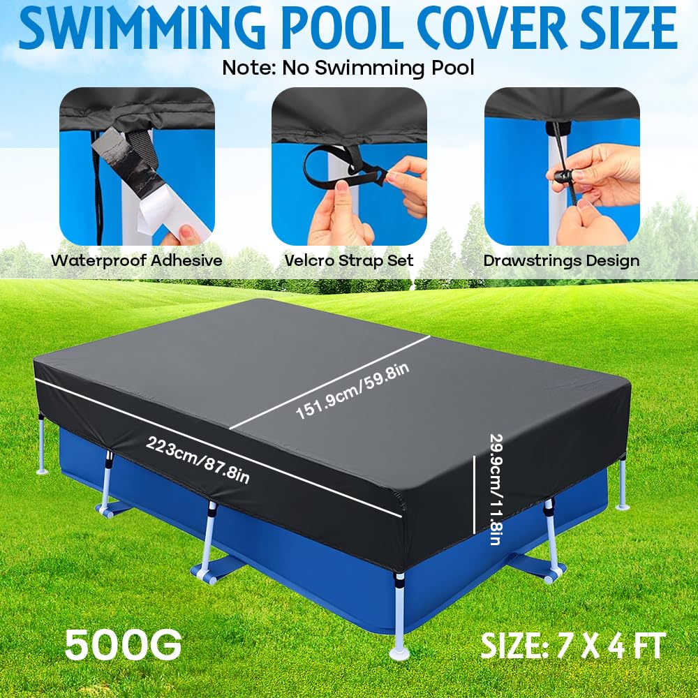 Cubierta para Piscina Rectangular, 220 X 150 cm Lona Solar para Verano e Invierno con Cuerda, Lona Solar para Piscina para Marco Rectangular, Prueba de Polvo Impermeable Durable