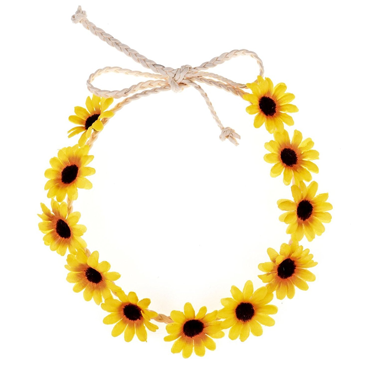Floral Fall Boho Sunflower Crown Hippies Daisy Hair Wreath Bridal Headpiece Photo Props DY-01 (White) : Beauty
