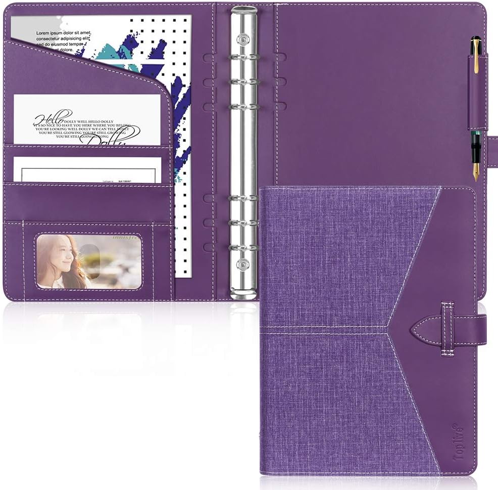 Toplive Leather A5 Binder,6 Round Ring Binder Planner Notebook Cover for A5 Filler Paper(Inner Paper Not Included),Purple